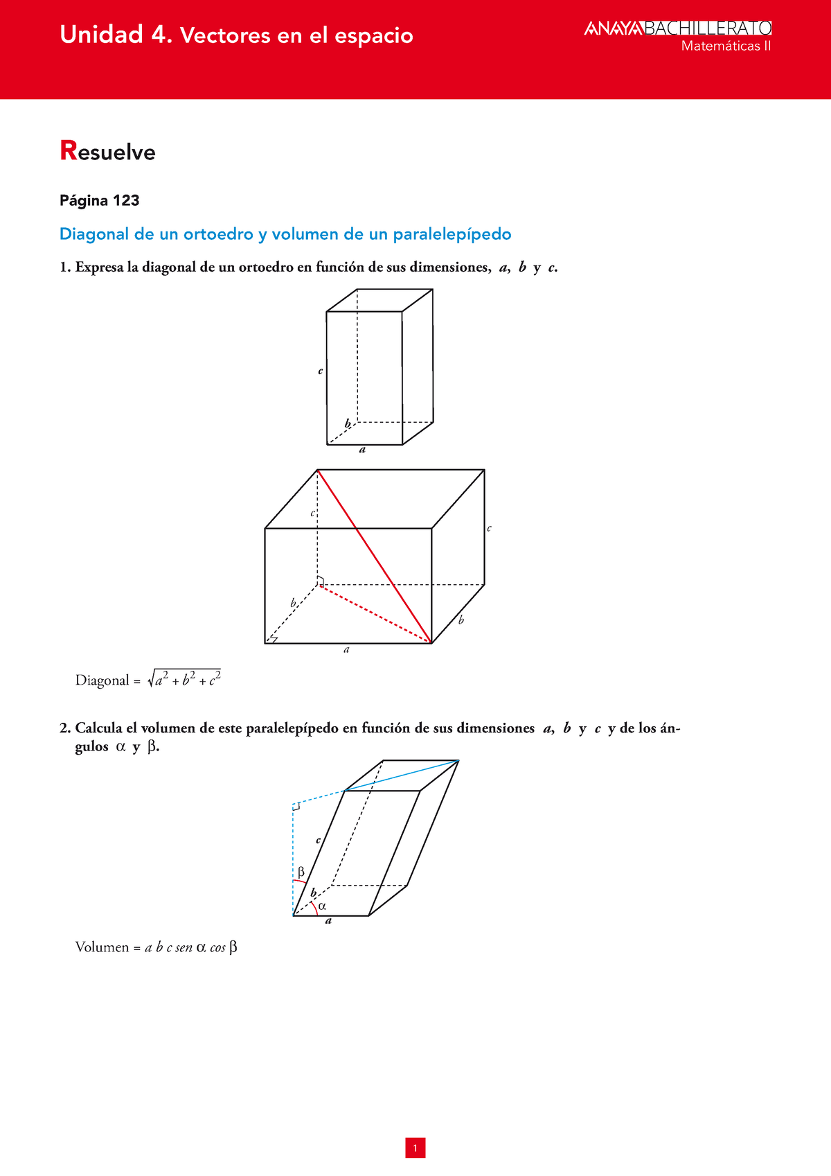 2 Bach Anaya Tema 4 - Unidad 4. Vectores En El Espacio BACHILLERATO ...