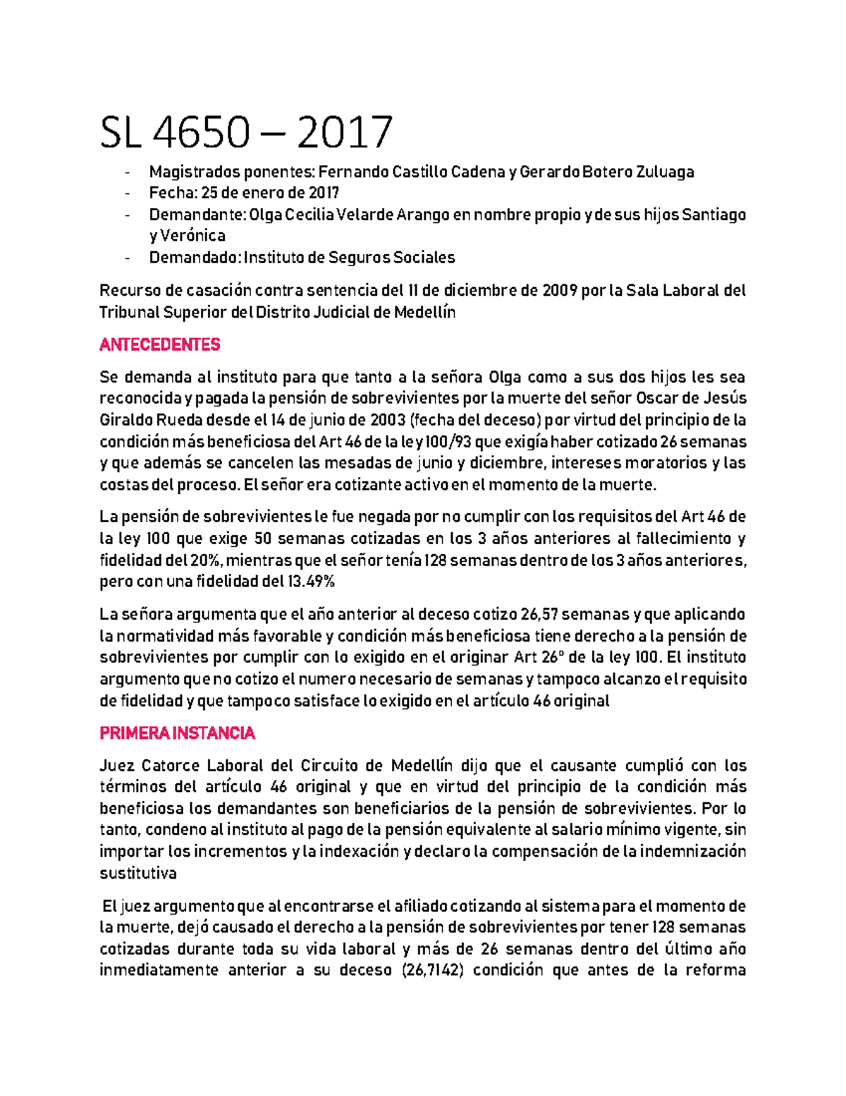 SL 4650 2017 Laboral - Sentencia Corte Suprema de Justicia - SL 4650