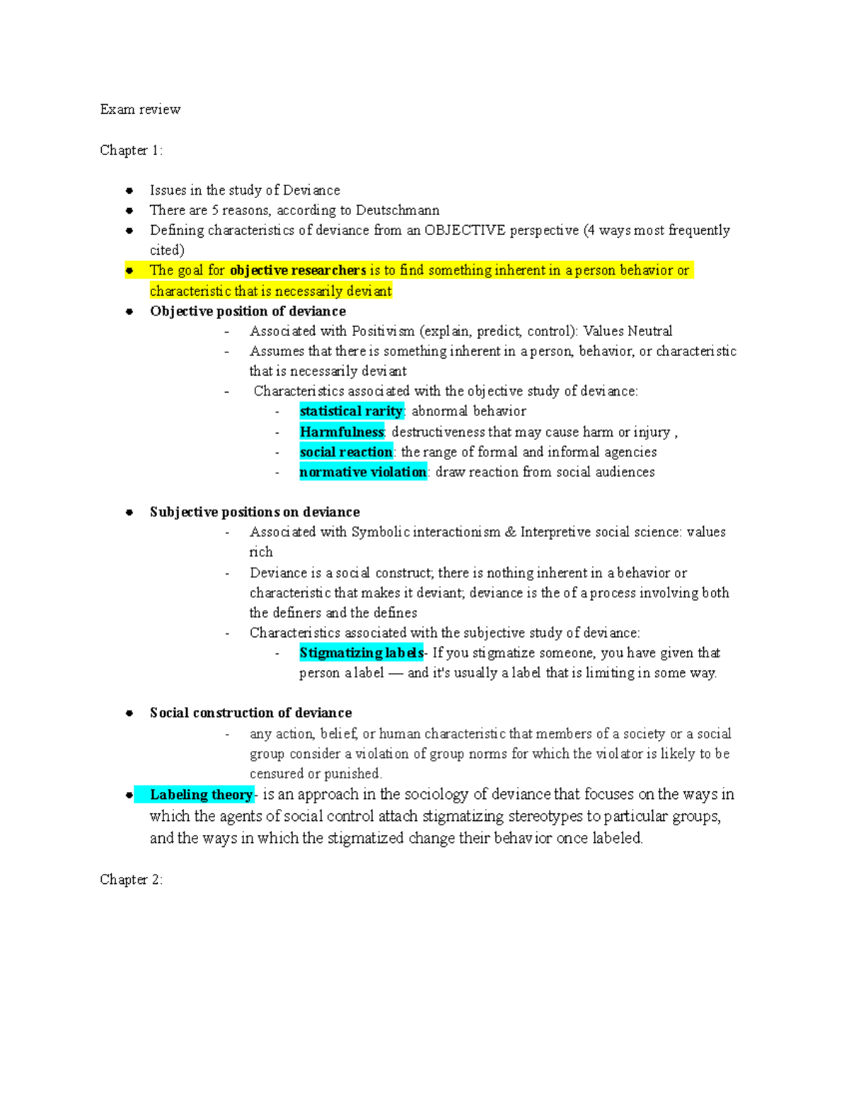 Deviance Exam Review - Exam Review Chapter 1: Issues In The Study Of ...