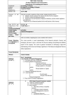 Financial Management Course Outline MBA - An Overview of Financial ...