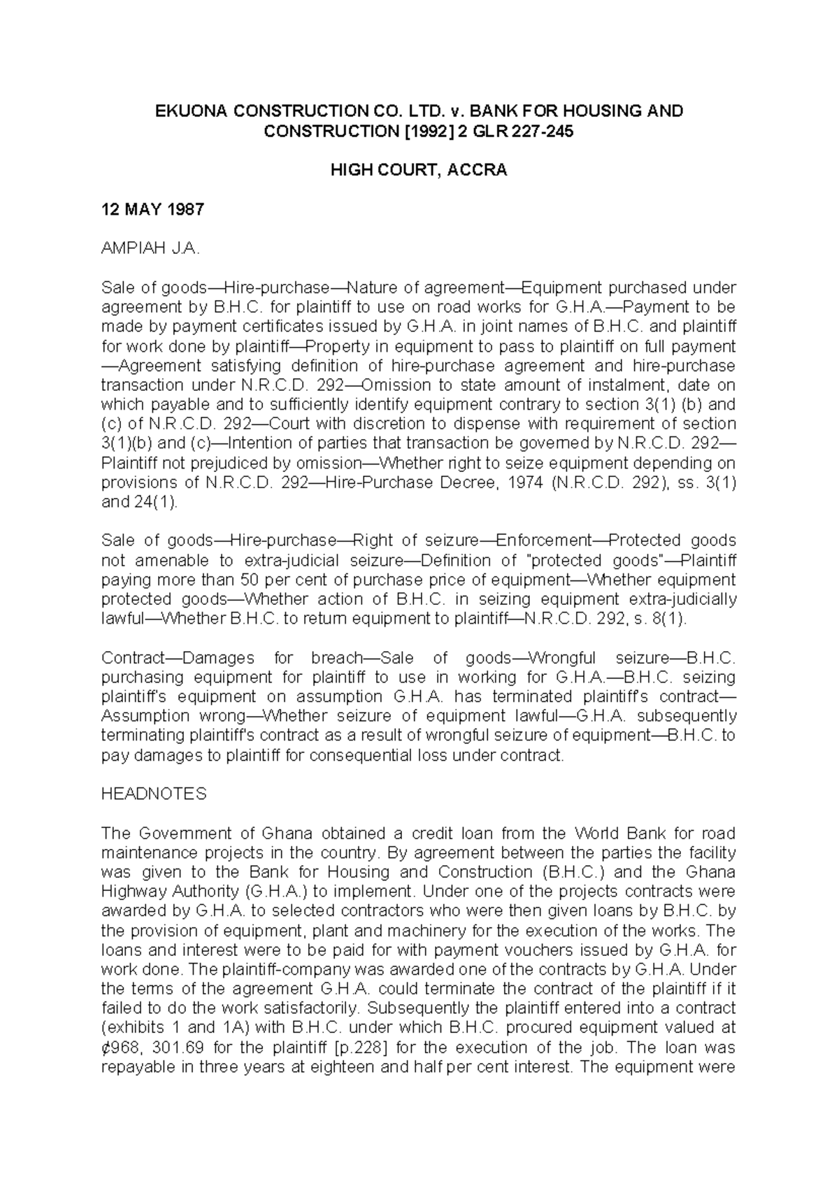 Ekuona Construction CO. LTD. v. BANK FOR Housing EKUONA CONSTRUCTION