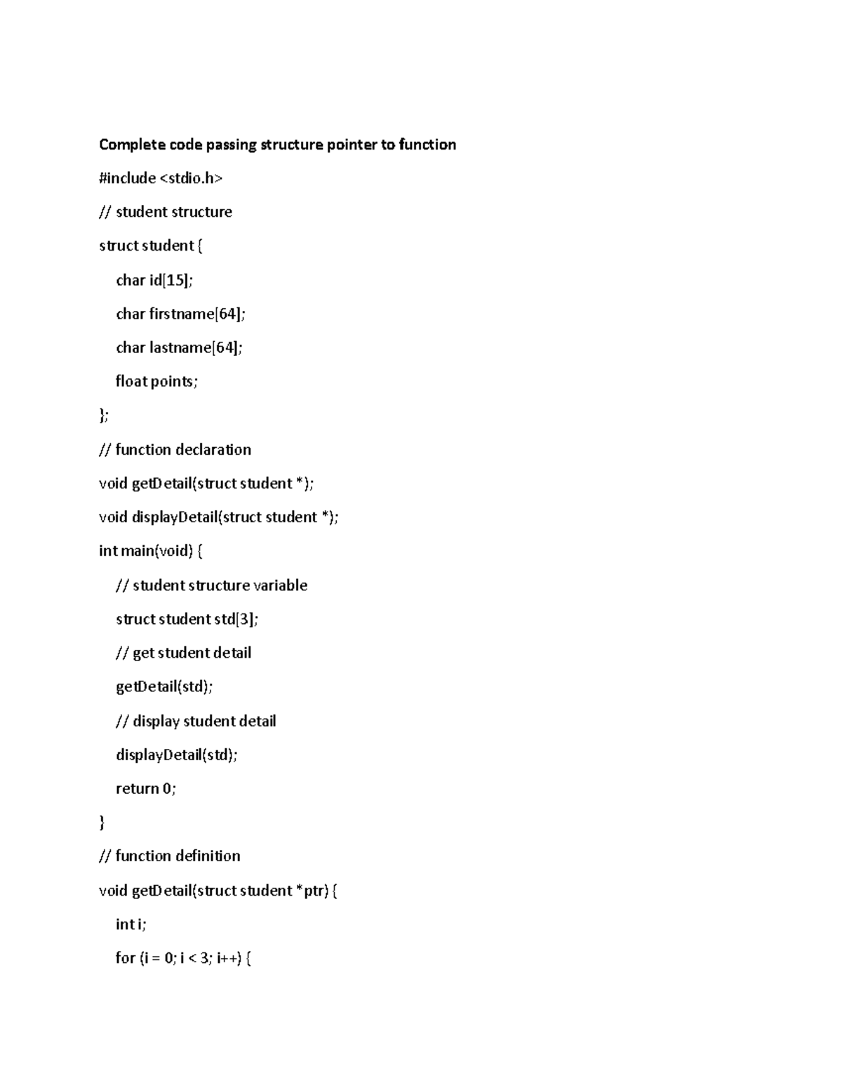Misc topics - Complete code passing structure pointer to function # ...