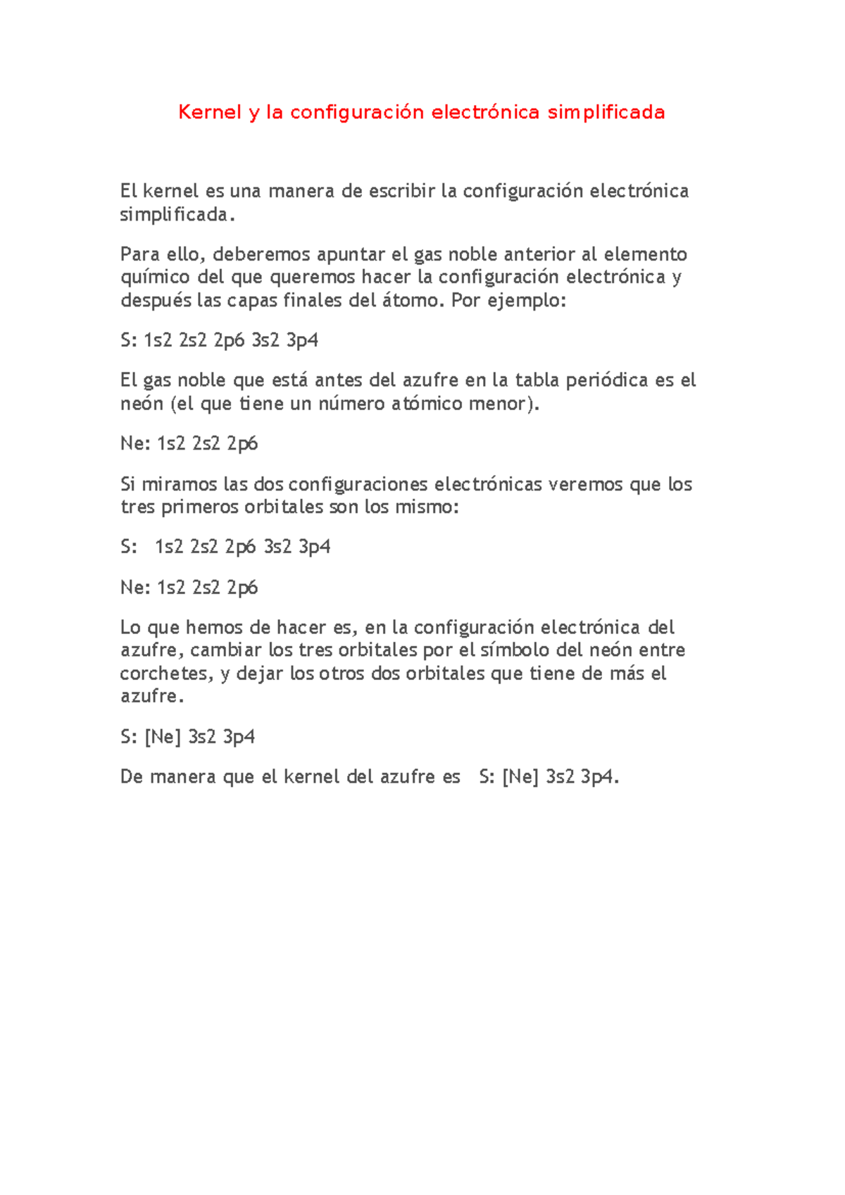 Kernel y la configuración electrónica simplificada - Kernel y la ...