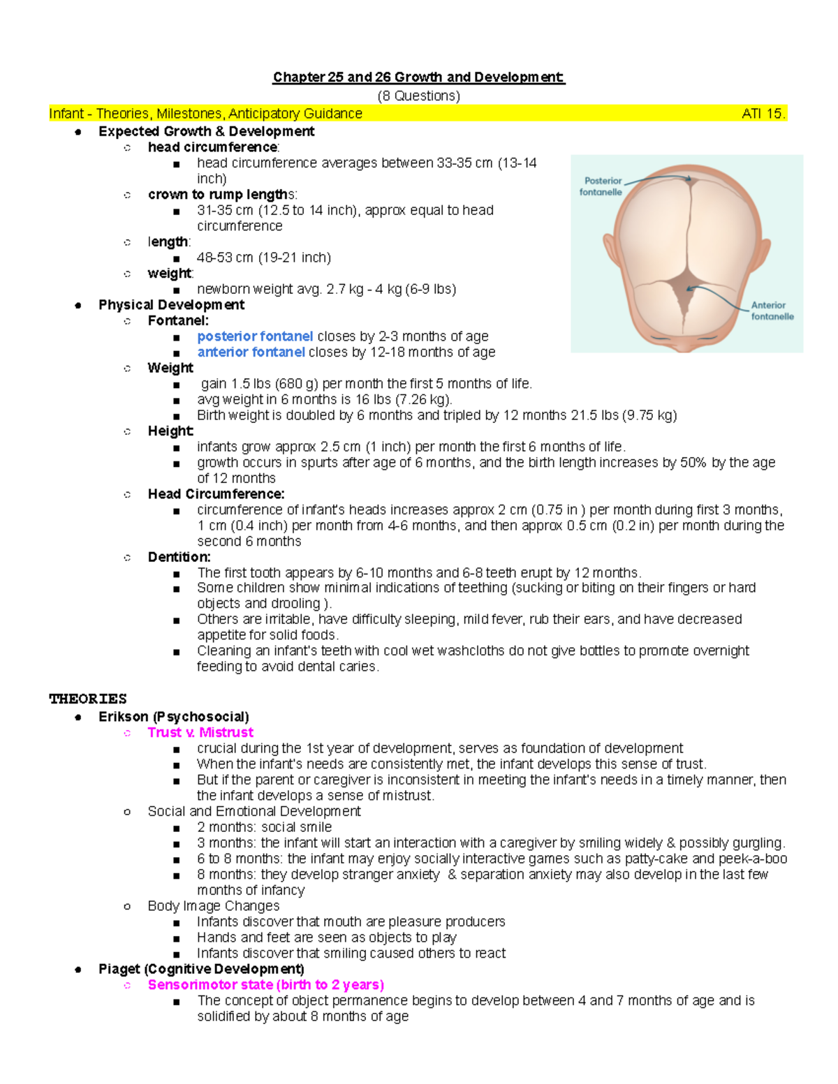Child Midterm Review - Chapter 25 and 26 Growth and Development: ( 8 ...