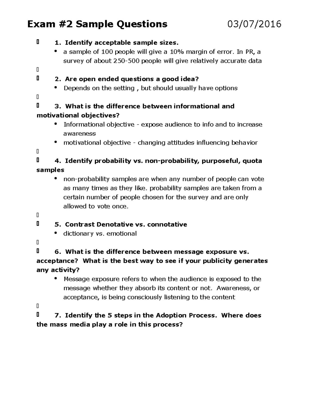 PR 3310 Exam 2 Study Guide - Exam Sample Questions 1. Identify ...