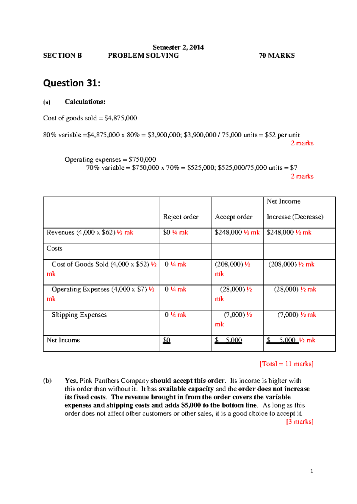 Final Exam Solutions for Section B - 2013 -2015 Past Papers - Semester ...