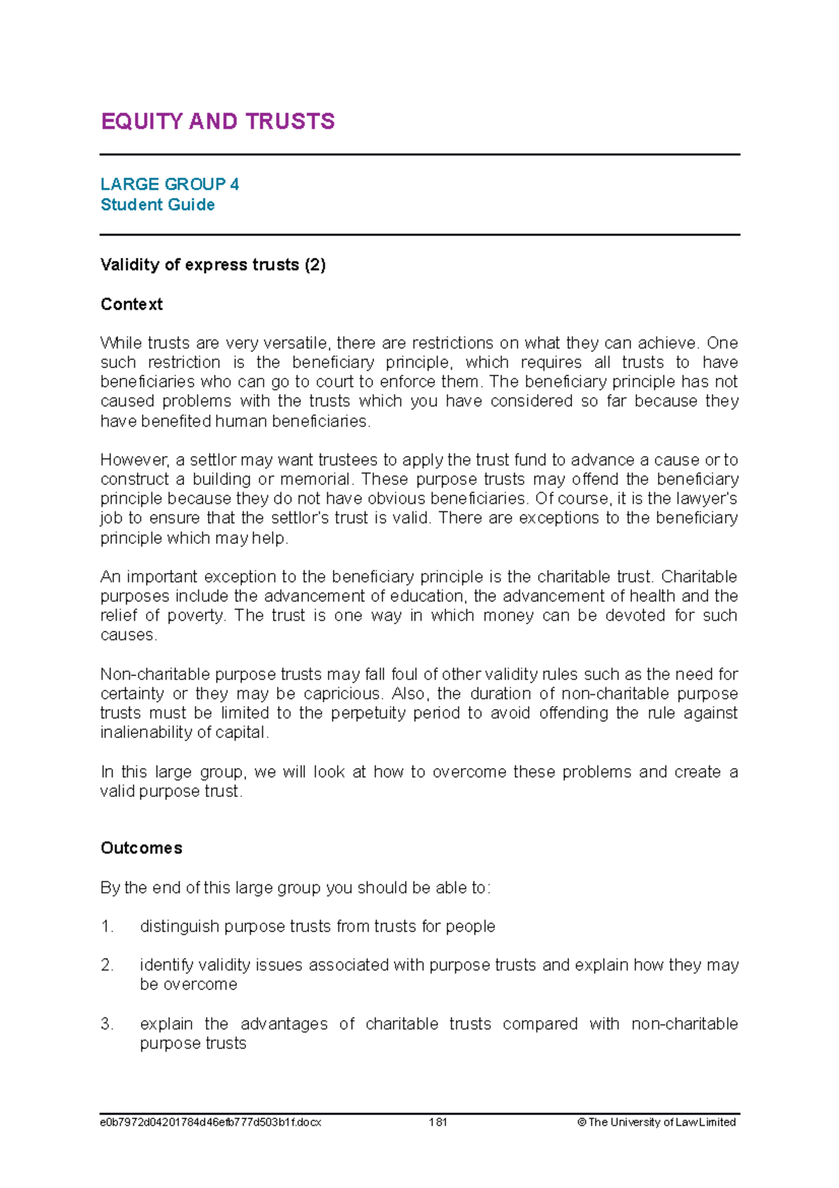 LG 4 - lecture notes - EQUITY AND TRUSTS LARGE GROUP 4 Student Guide ...