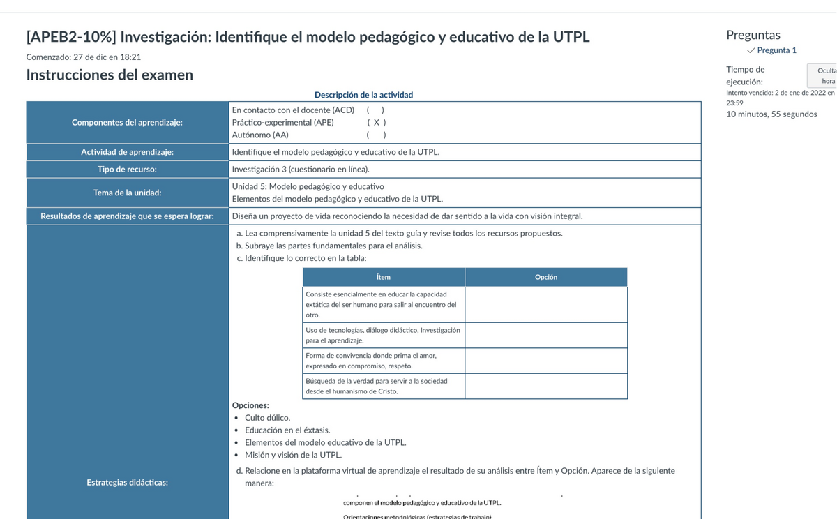 Investigacion 2 - [APEB2-10%] Investigación: Identifique el modelo  pedagógico y educativo UTPL - Studocu