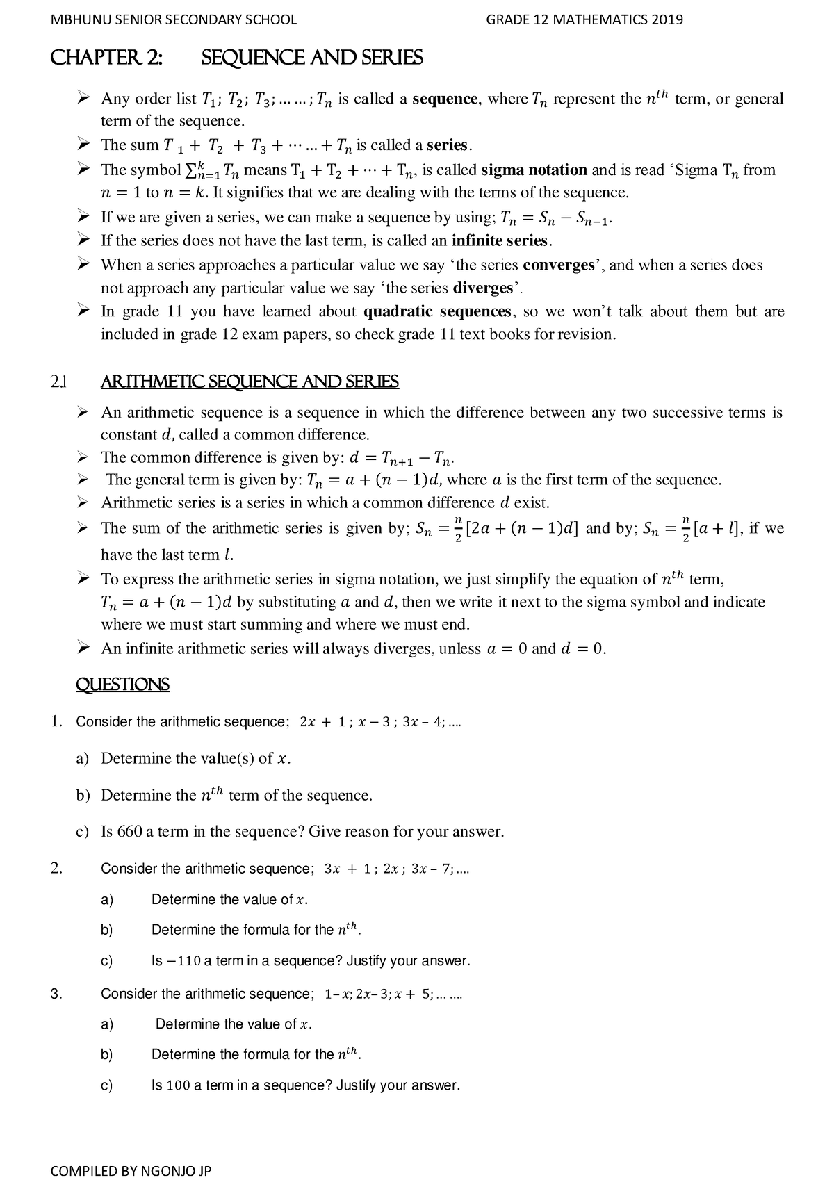 02 Sequence & Series - Practice activities - CHAPTER 2: SEQUENCE AND ...