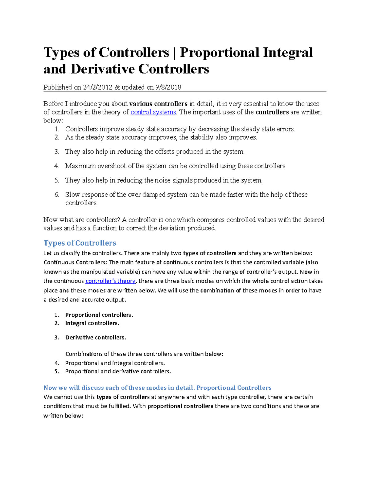 P-PI- Controller - Types of Controllers | Proportional Integral and ...