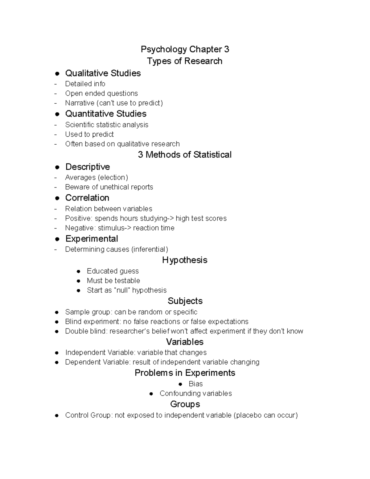 Psych Chapter 3 - Psychology Chapter 3 Types of Research Qualitative ...