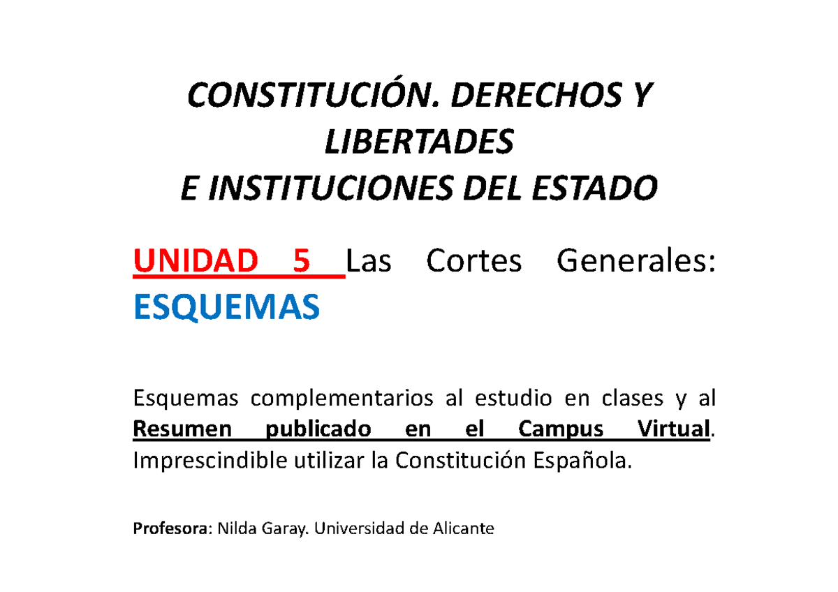 Cortes Generales Esquemas - CONSTITUCIÓN. DERECHOS Y LIBERTADES E ...