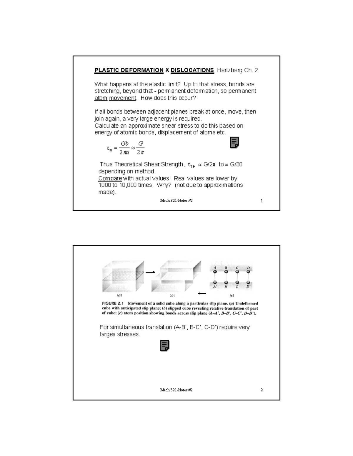 MECH 321 - Lecture 2 - Martin Pugh notes - PLASTIC DEFORMATION ...