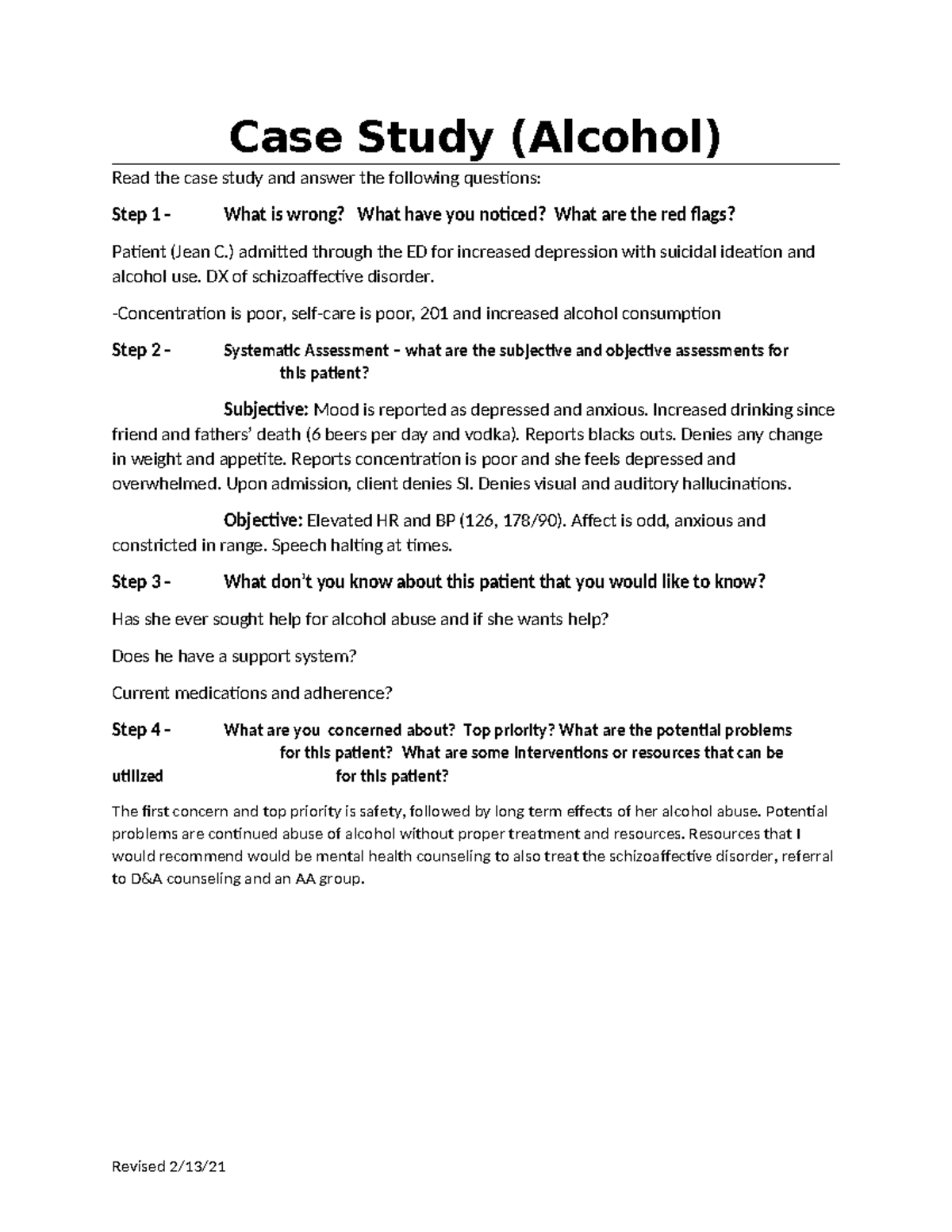 alcohol intoxication case study