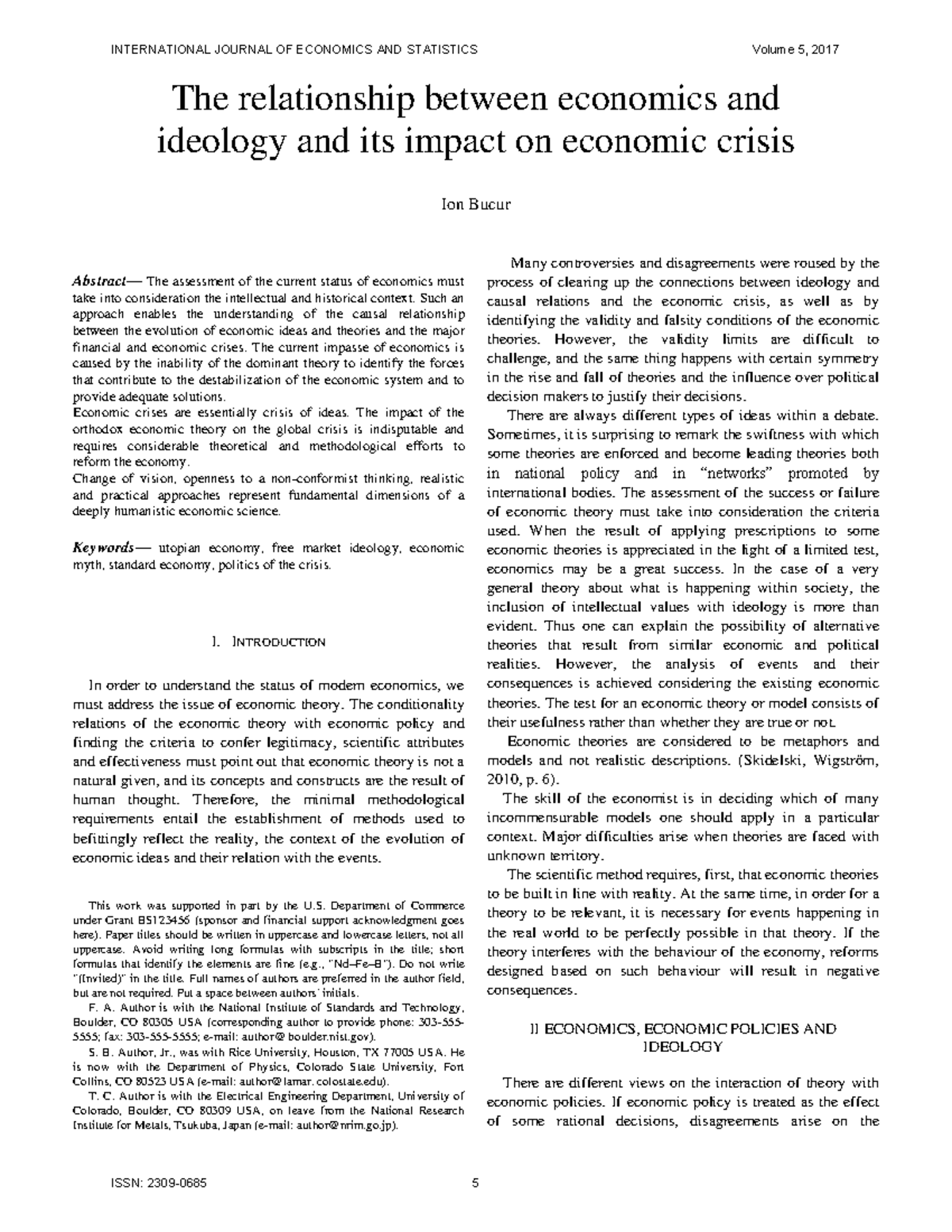Economic and political ideology - Abstract— The assessment of the ...