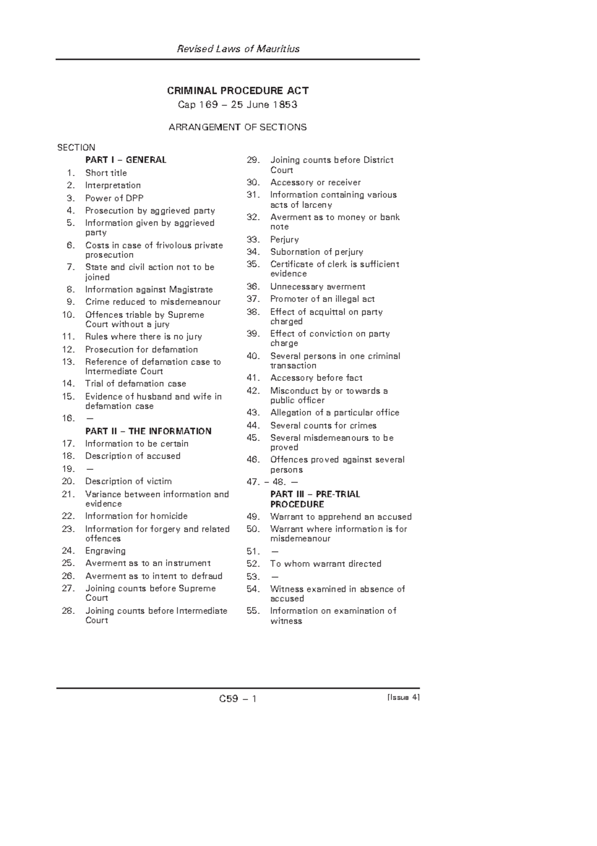 Criminal Procedure ACT, Cap 169 - Revised Laws of Mauritius C59 – 1 ...