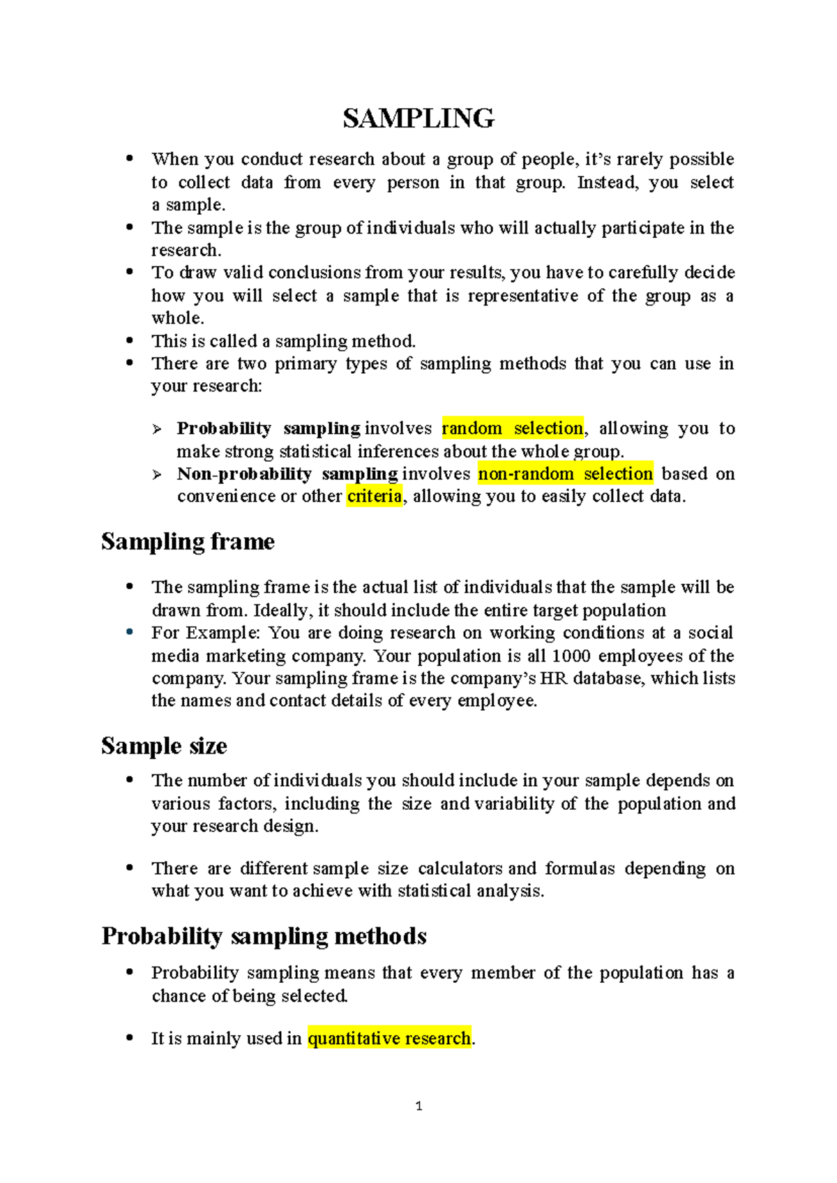 Module 1 Sampling Method - SAMPLING When you conduct research about a ...