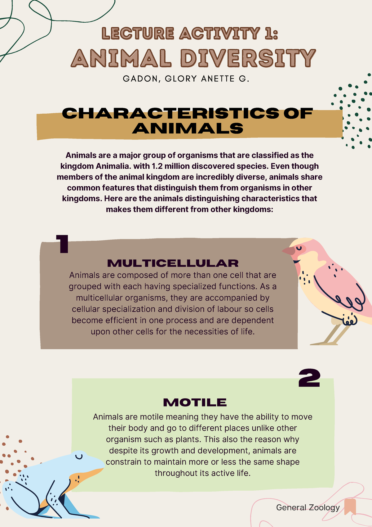 Gadon Animal Diversity (Gen Zoo) - MULTICELLULAR Animals are composed of  more than one cell that are - Studocu