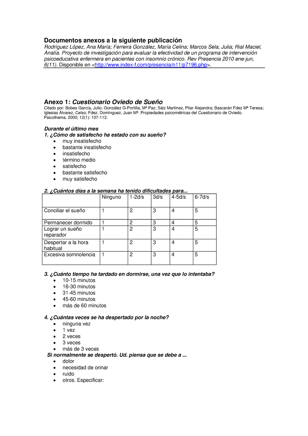 Cuestionario SUeÑO DE Oviedo - Documentos Anexos A La Siguiente ...