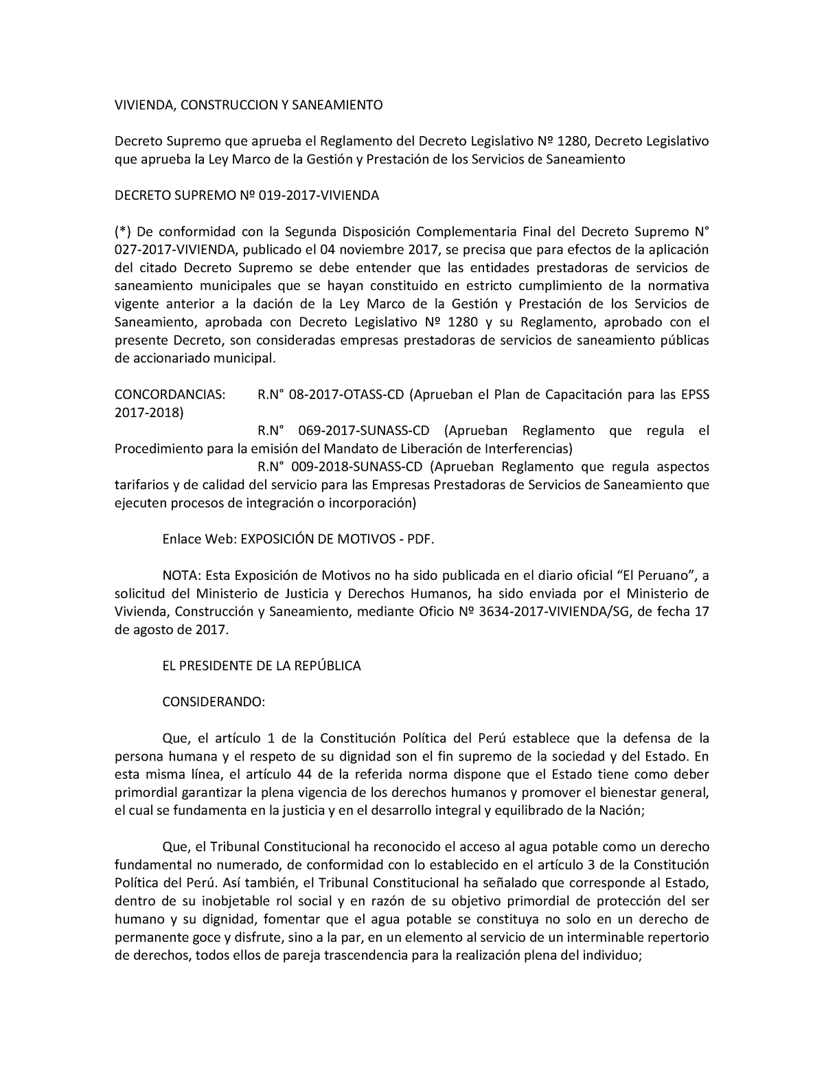 01 Decreto Legislativo N°1280 Vivienda Construccion Y Saneamiento Decreto Supremo Que Aprueba 4894