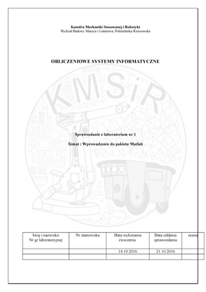 Lab07 - Katedra Mechaniki Stosowanej I Robotyki Wydział Budowy Maszyn I ...