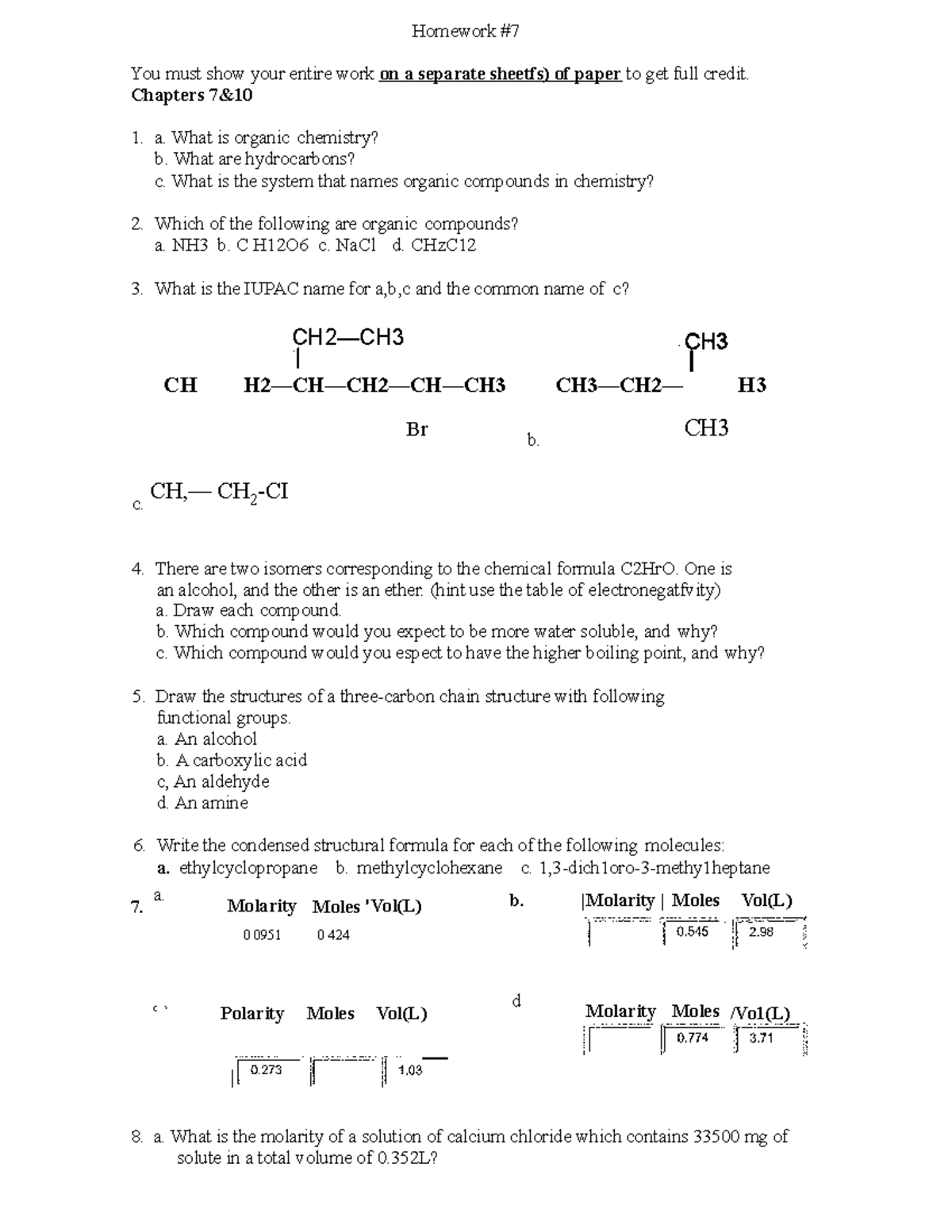 Homewrok #7 - overview - Homework # You must show your entire work on a ...