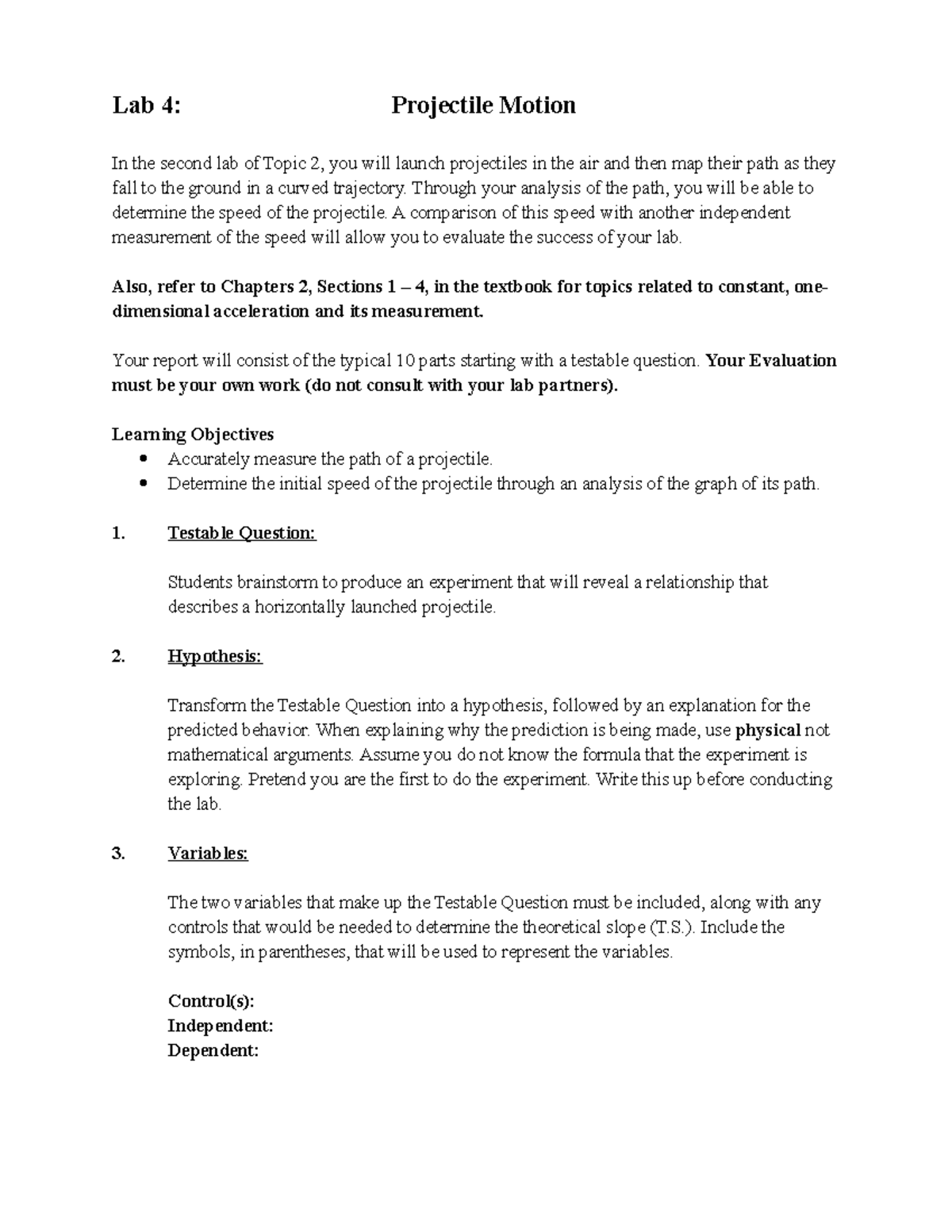 PHY111L Lab 4 Projectile Motion 3 - Lab 4: Projectile Motion In The ...