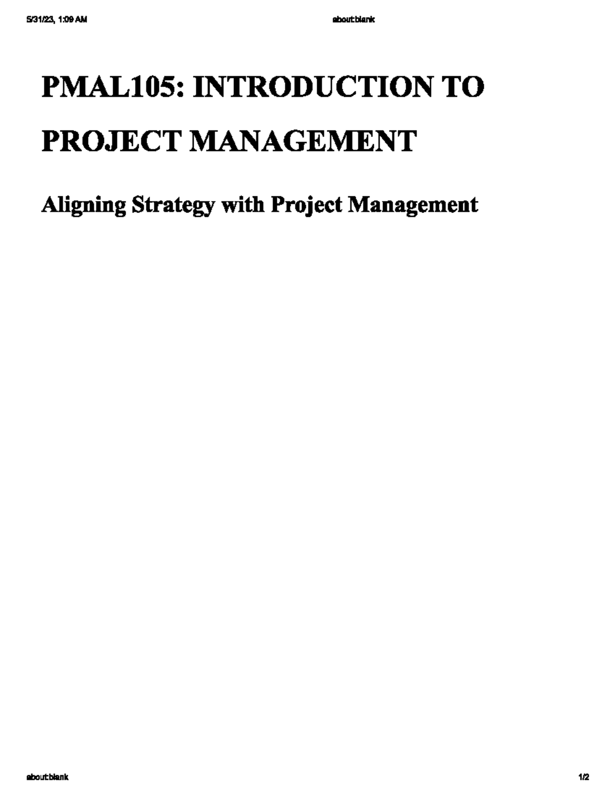 Aligning Strategy With Project Management Pmya105 Studocu