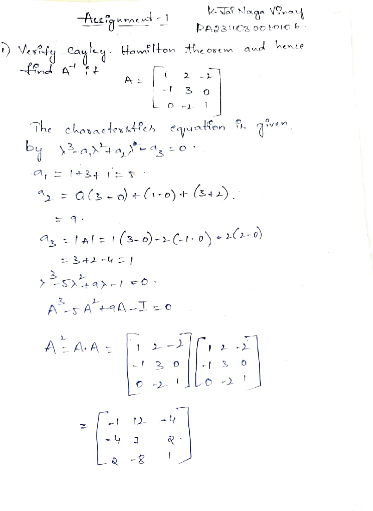 Assignment 1 -aecig Hamilton The Ontm And Hence A= 3 The Chosaetertfes 