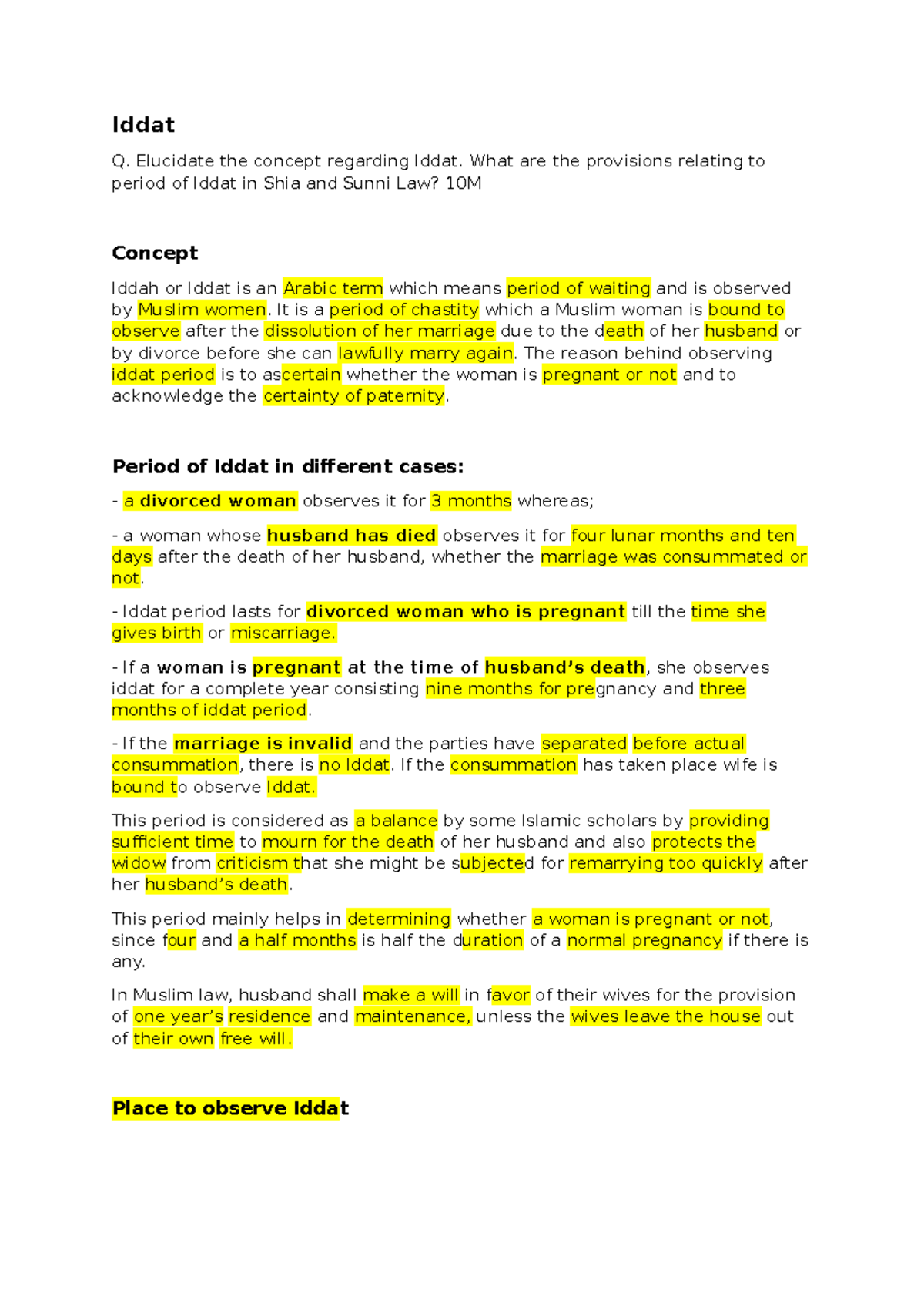 3 Iddat - family - Iddat Q. Elucidate the concept regarding Iddat. What ...