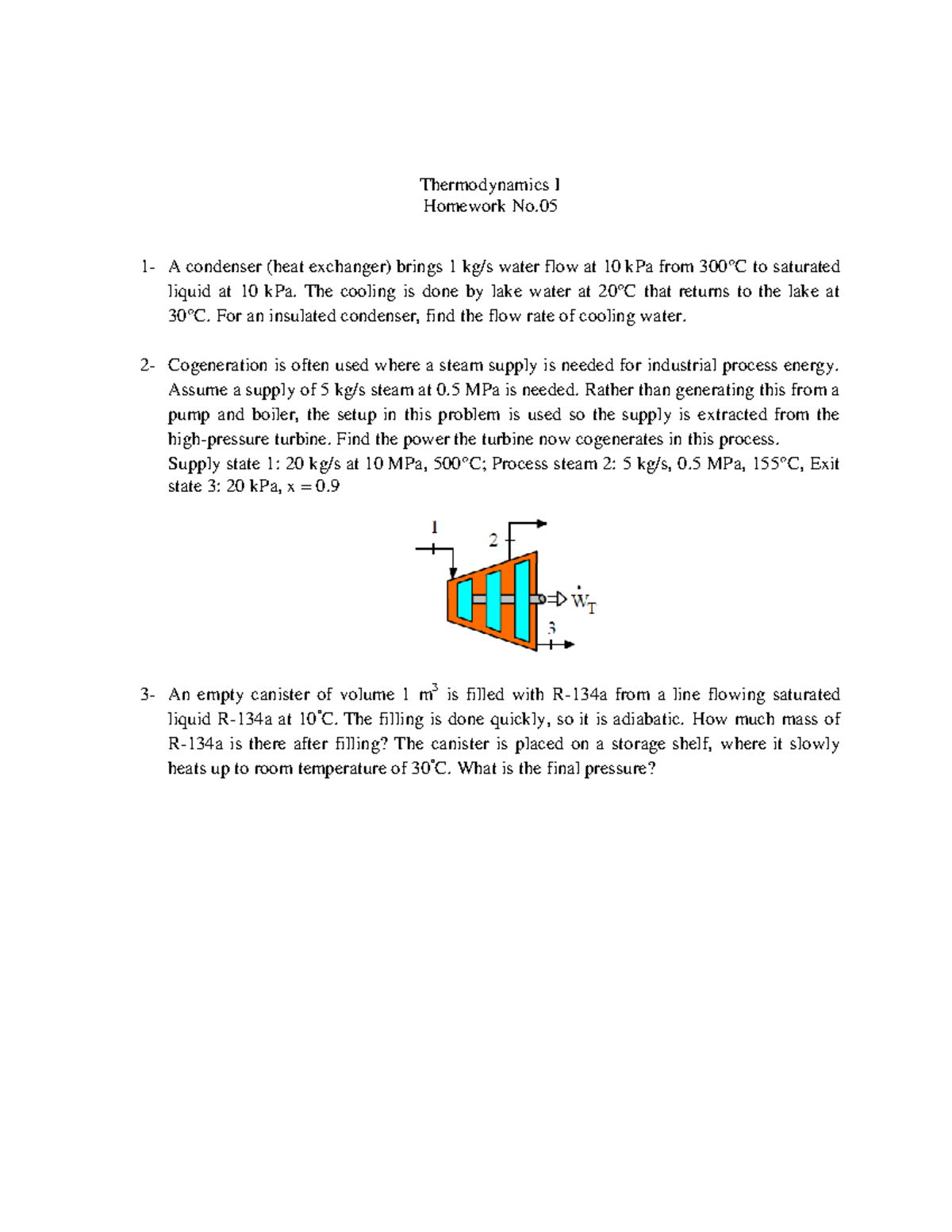 Thermo I HW 05 Thermodynamics I Homework No. 1 A condenser (heat