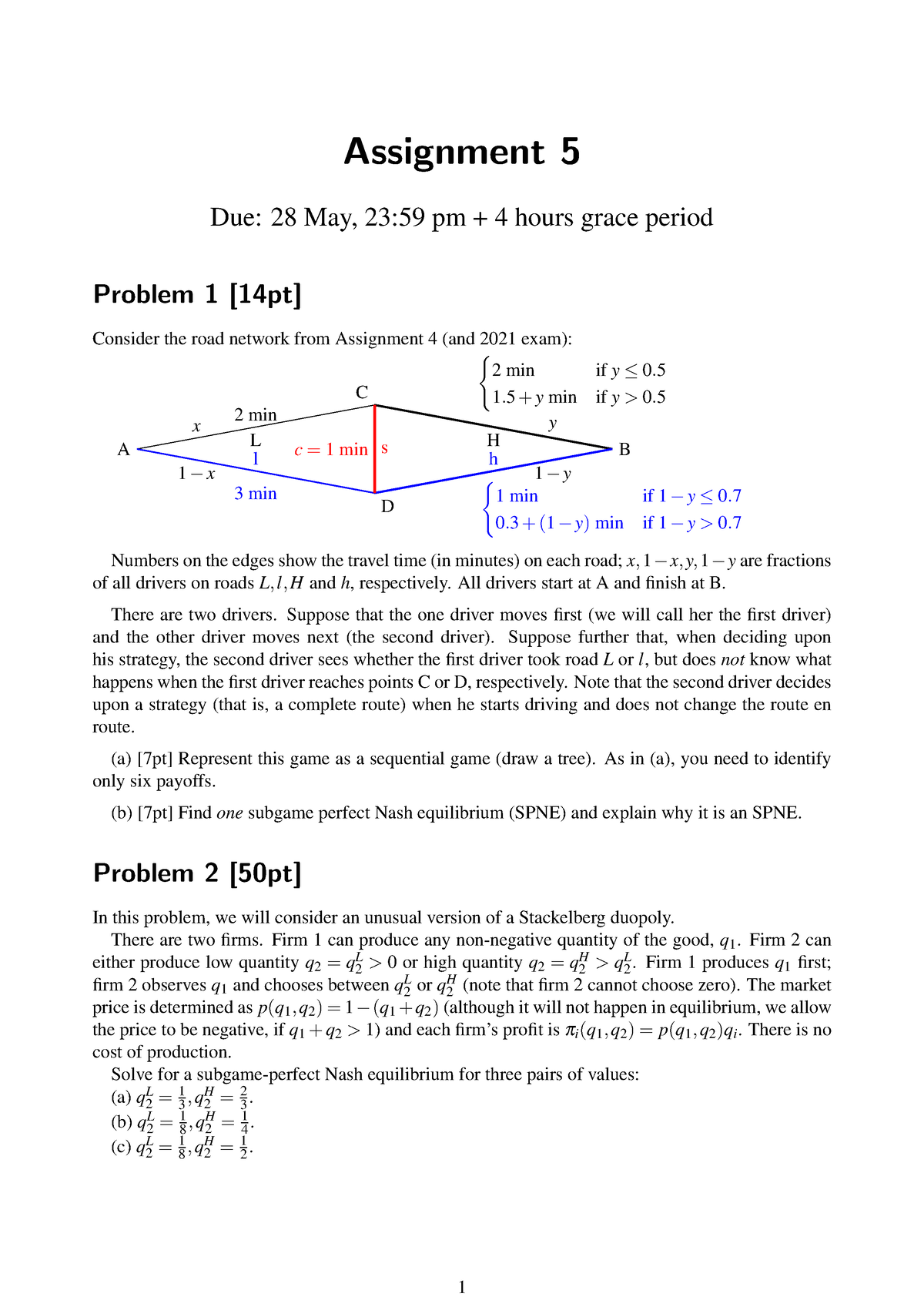 ECON30010 A5 Normal Ver - Assignment 5 Due: 28 May, 23:59 Pm + 4 Hours ...