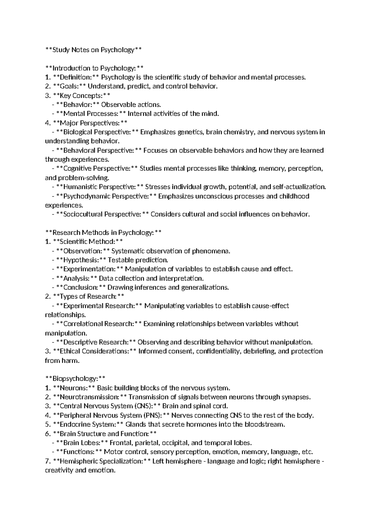 K Study notes for Psychology. Enjoy! Study Notes on Psychology