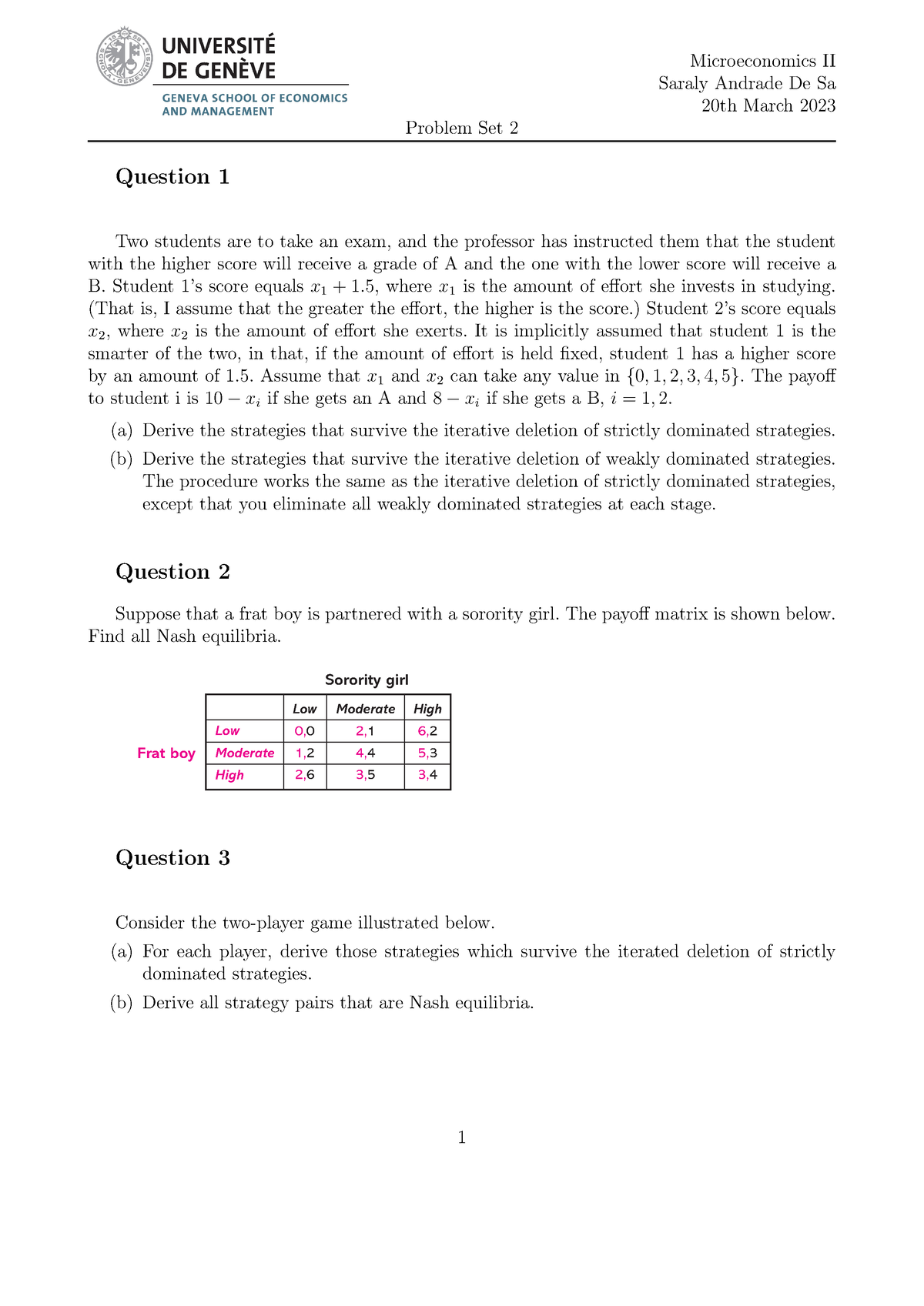 Problem Set 2 - Student 1’s score equals x 1 + 1. 5 , where x 1 is the ...