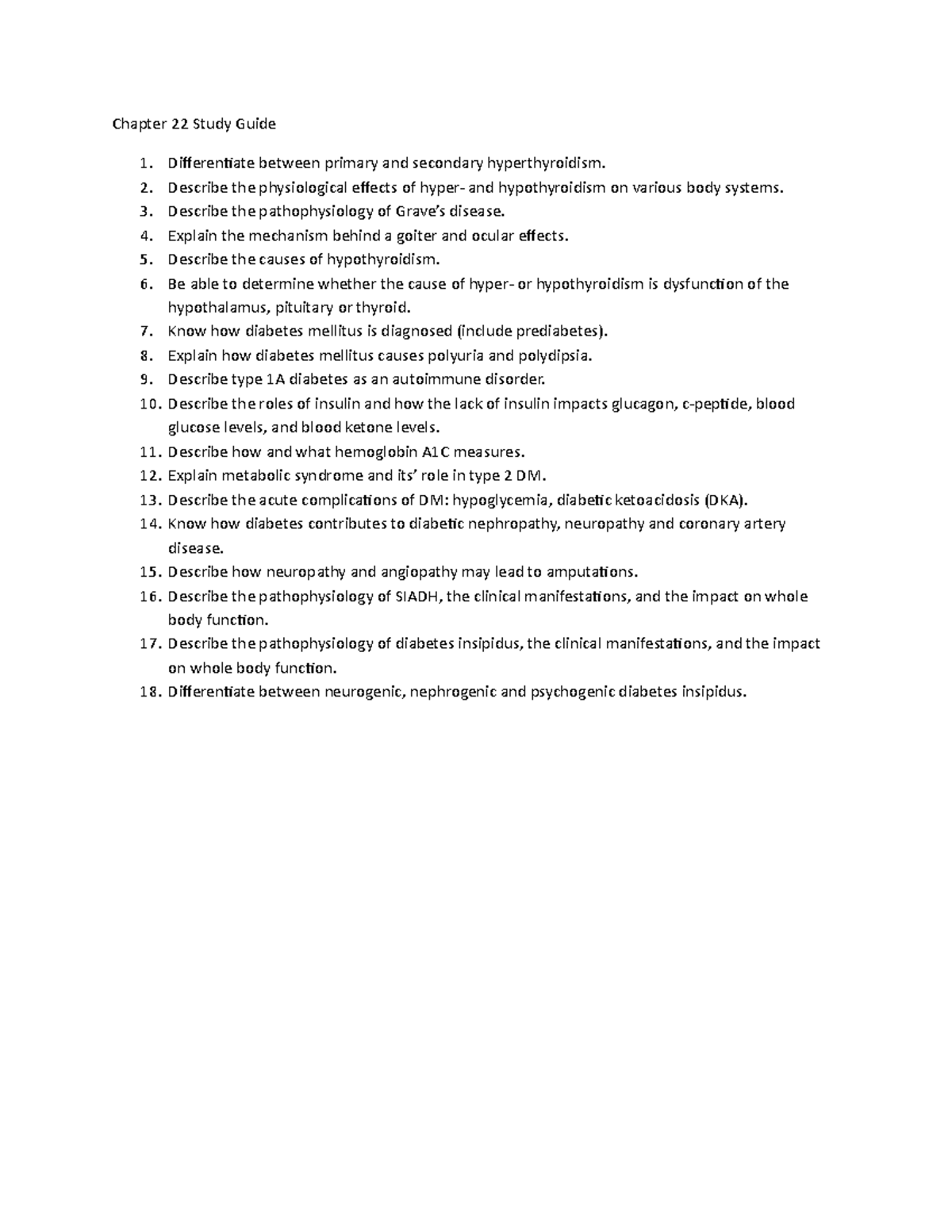 Chapter 22 Study Guide - Chapter 22 Study Guide Differentiate between ...