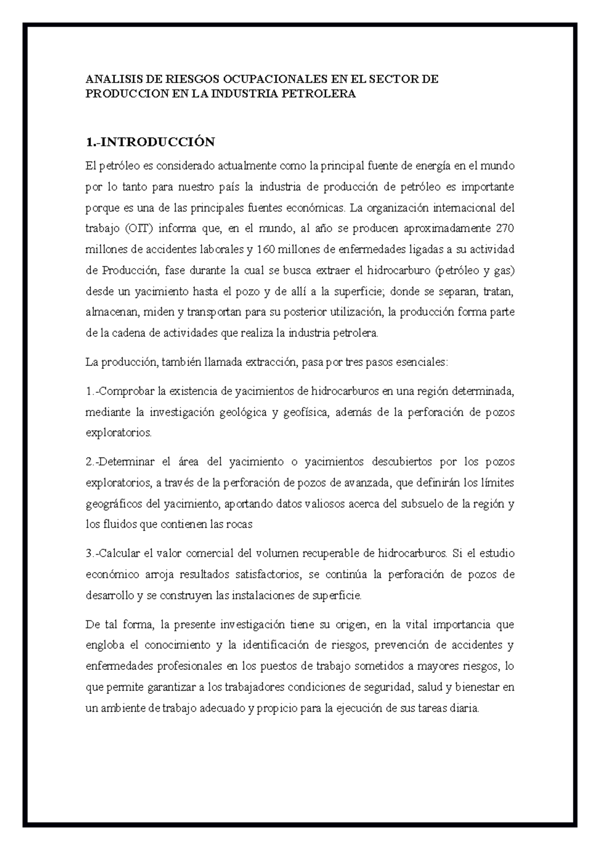 Gestion DE Seguridad Produccion - ANALISIS DE RIESGOS OCUPACIONALES EN ...
