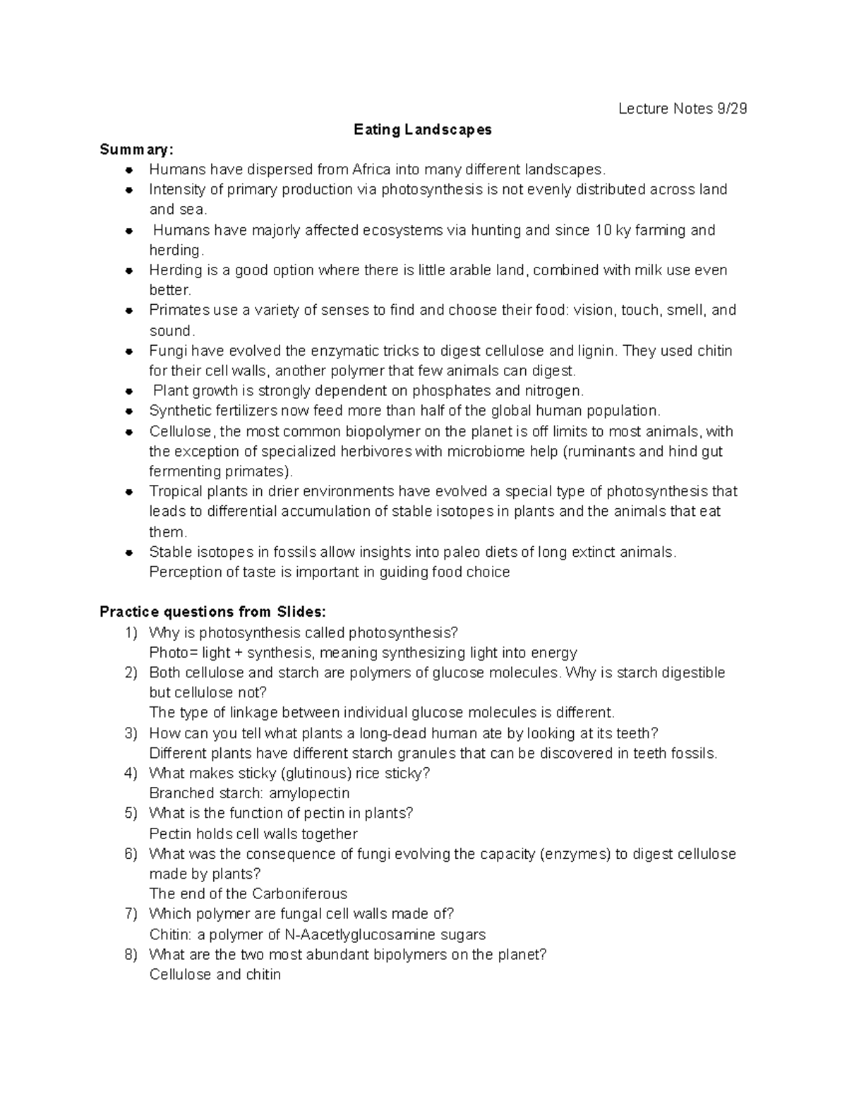 ANBI 141 - Lecture Notes 9/29/22 - Lecture Notes 9/ Eating Landscapes ...