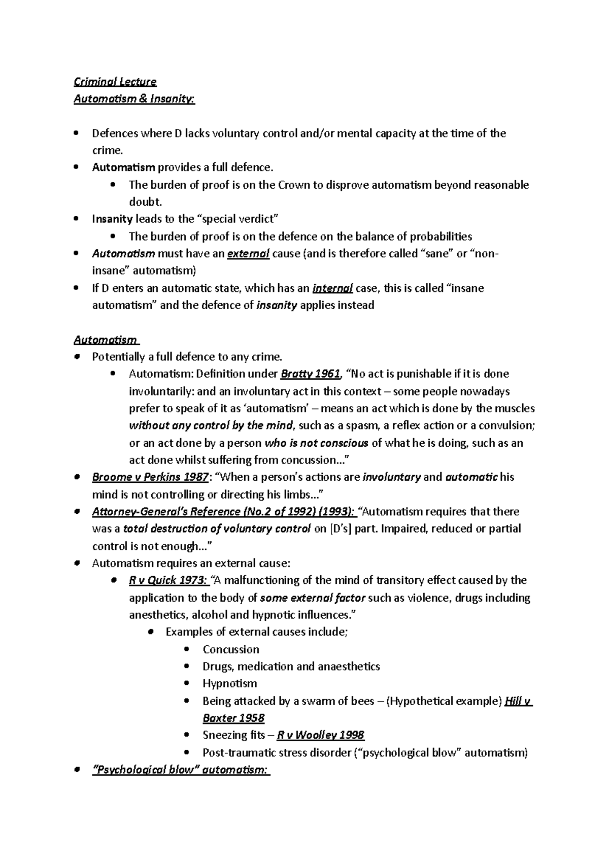 Insanity, Automatism And Intoxication Criminal Law Lecture – MRFBK