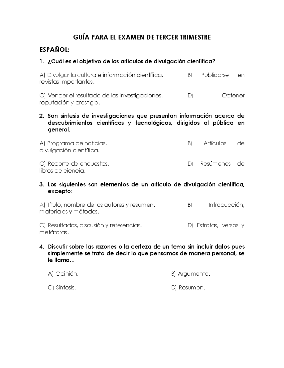 GUÍA PARA EL Examen DE Tercer Trimestre - GUÕA PARA EL EXAMEN DE TERCER ...