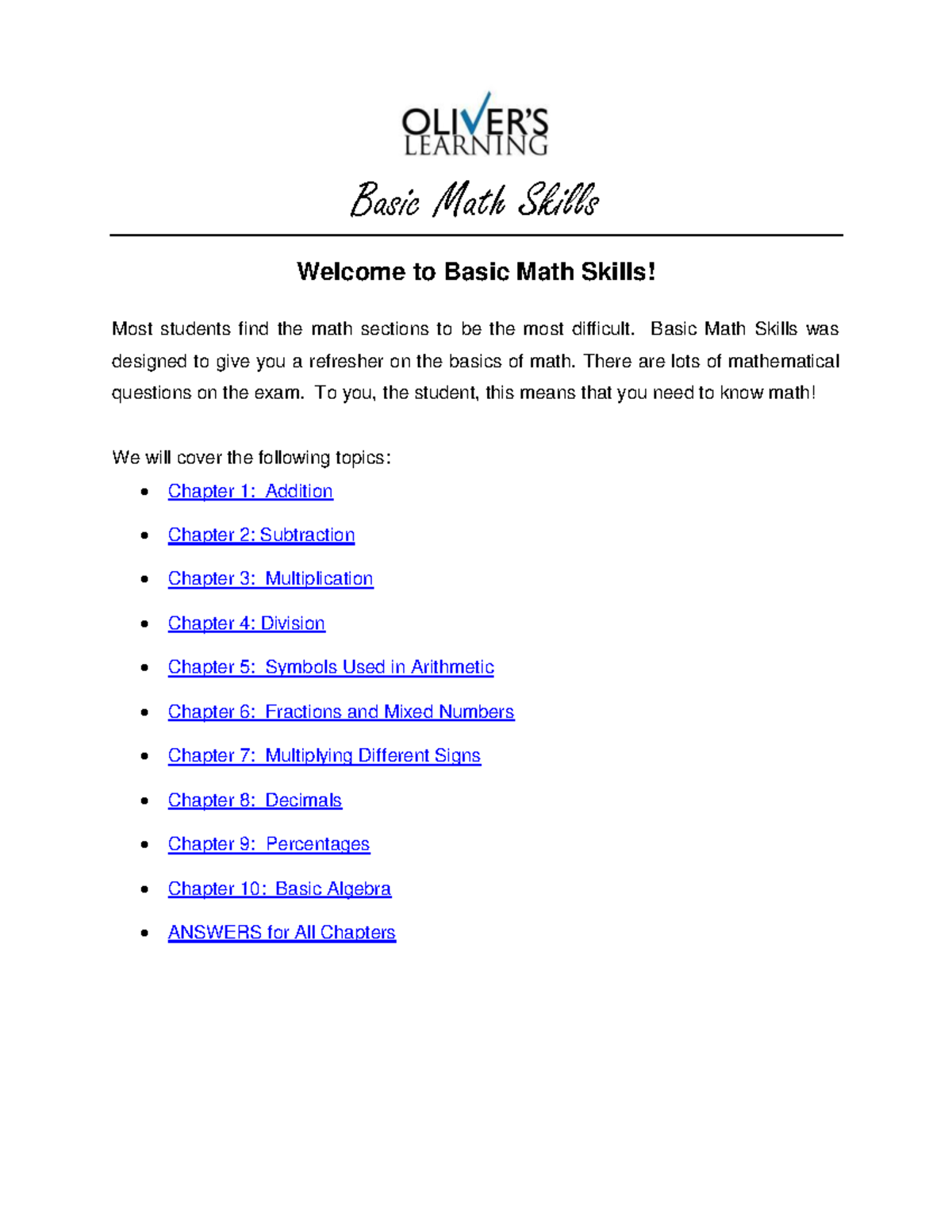 Basic math skills - Addition and subtraction of whole numbers ...
