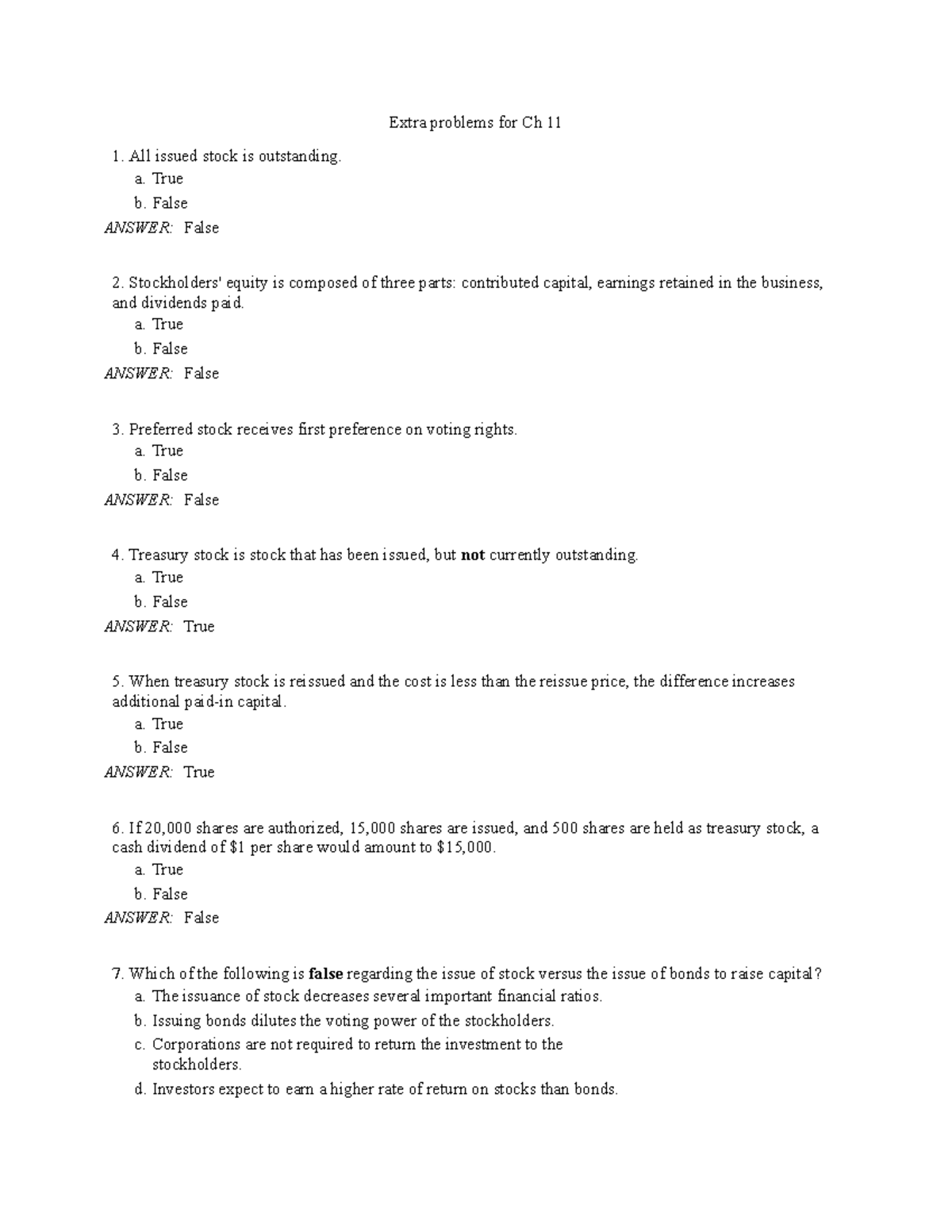 Extra Problems For Ch 11 Acct 229 Extra Problems For Ch 11 All Issued Stock Is Outstanding A Extra Problems For Ch 11 Acct 229 Extra Problems For Ch 11 All Issued Stock Is Outstanding A