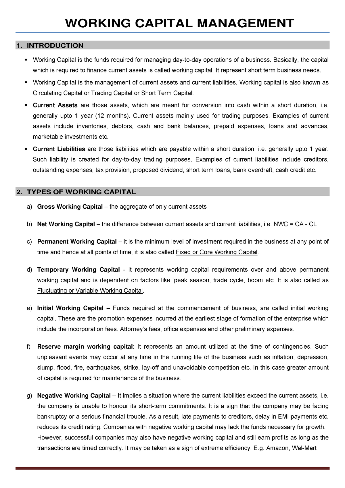 working capital management assignment pdf