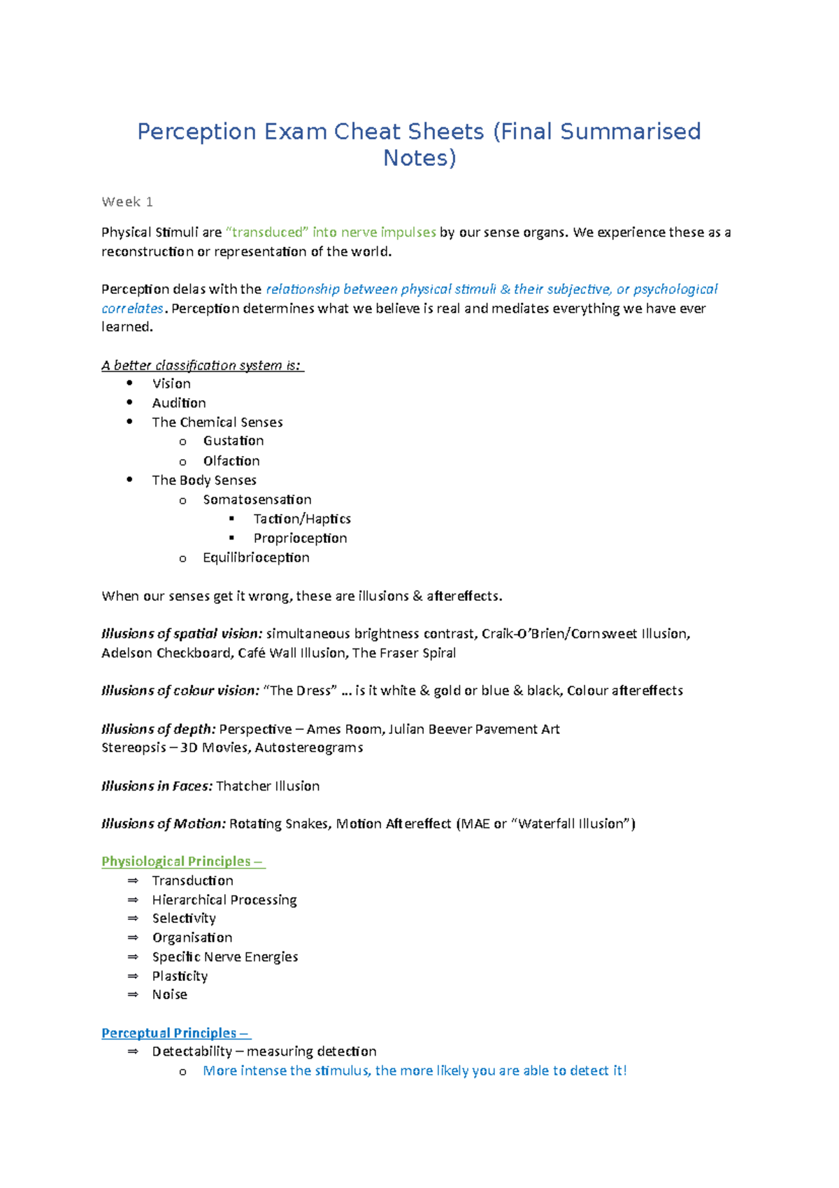 Perception Exam Cheat Sheets - We experience these as a reconstruction ...
