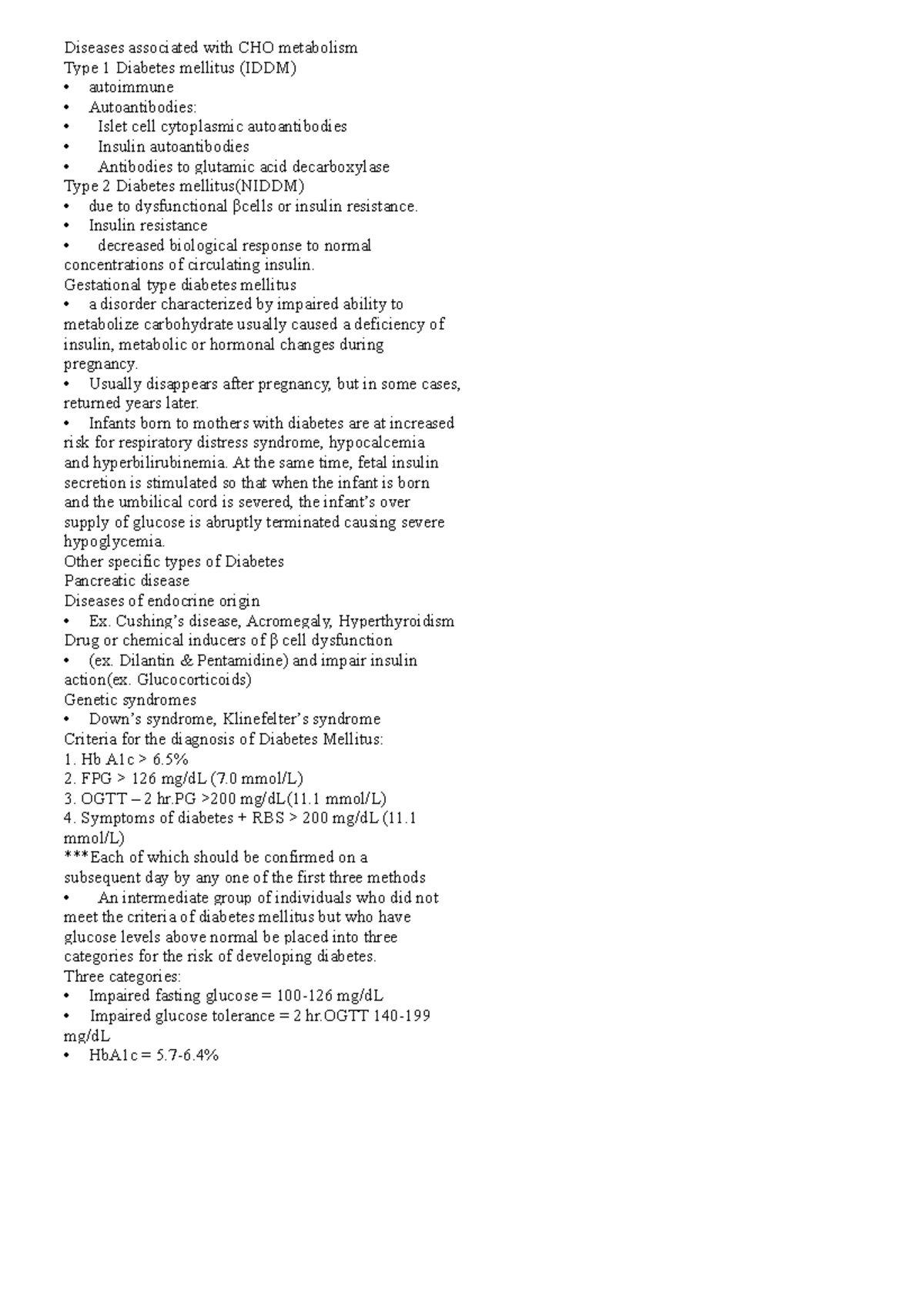 Diseases associated with CHO metabolism - Insulin resistance decreased ...