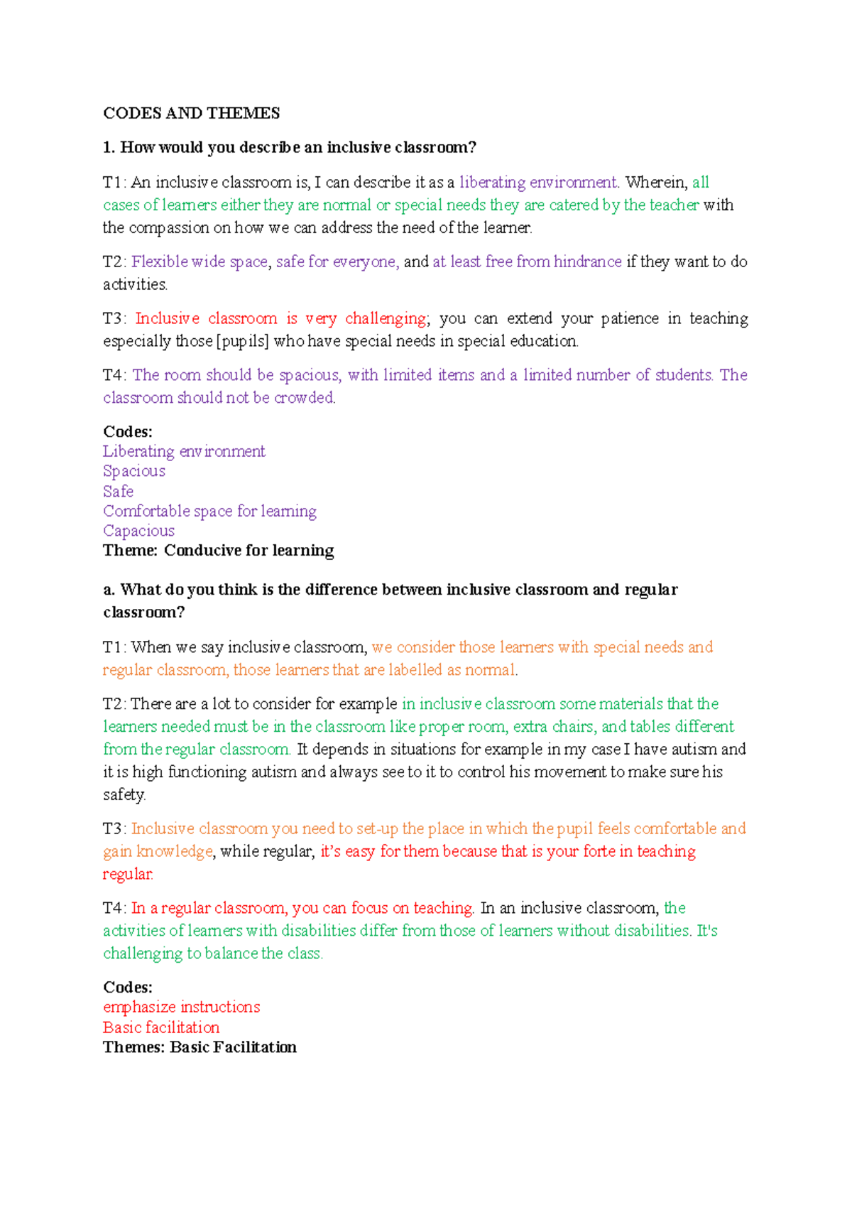 Codes-AND- Themes - CODES AND THEMES How would you describe an ...