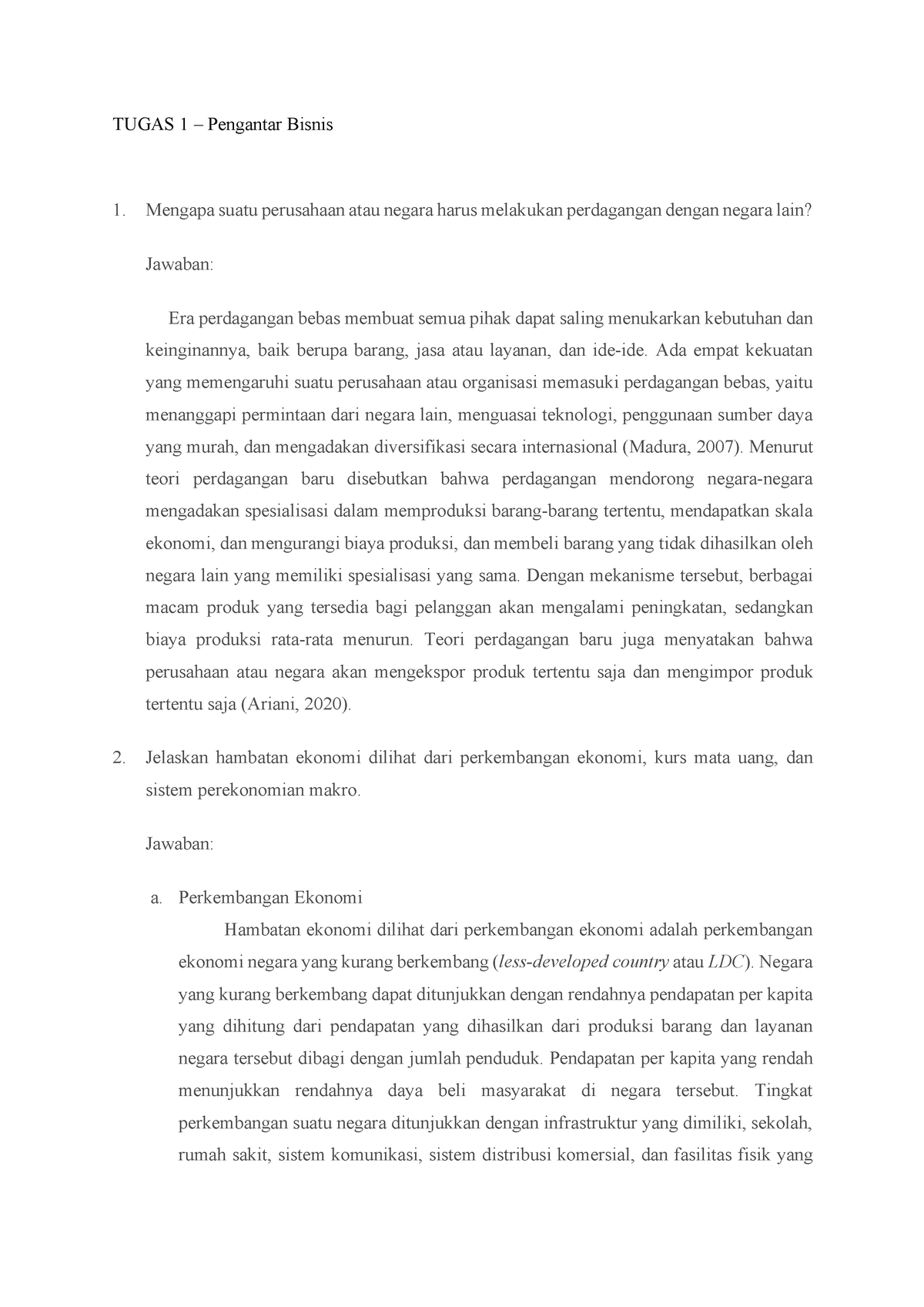 Tugas 1 Pengantar Bisnis - TUGAS 1 – Pengantar Bisnis Mengapa Suatu ...