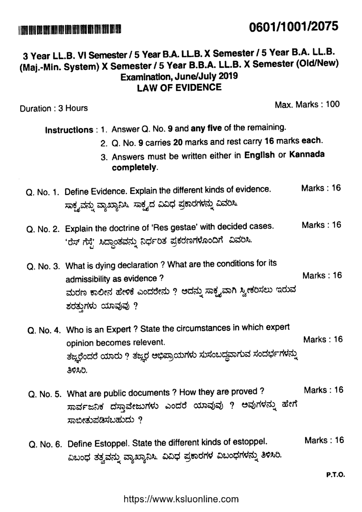 Llb-6-sem-ballb-bballb-10-sem-law-of-evidence-0601-jul-2019 - Llb 3 ...