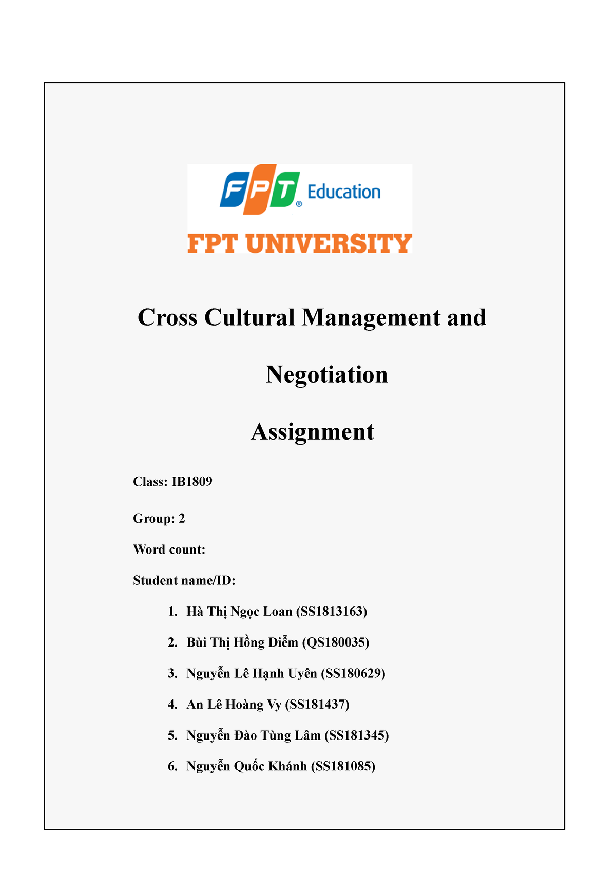 IBC101 Activities 1&2 Singapore Group 2 - Cross Cultural Management And ...