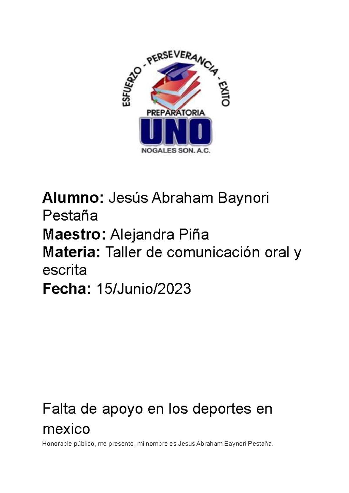 Portada - Jsjsjsjs - Alumno: Jesús Abraham Baynori Pestaña Maestro ...