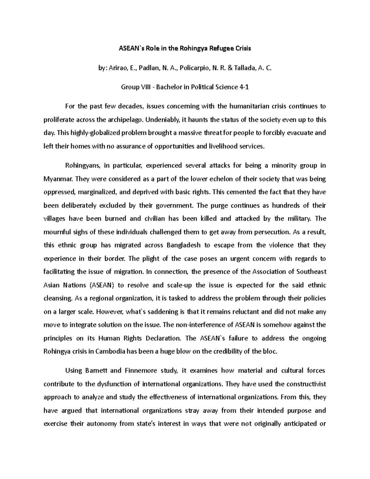 Working Paper (IRO Group 8) - ASEAN`s Role in the Rohingya Refugee ...